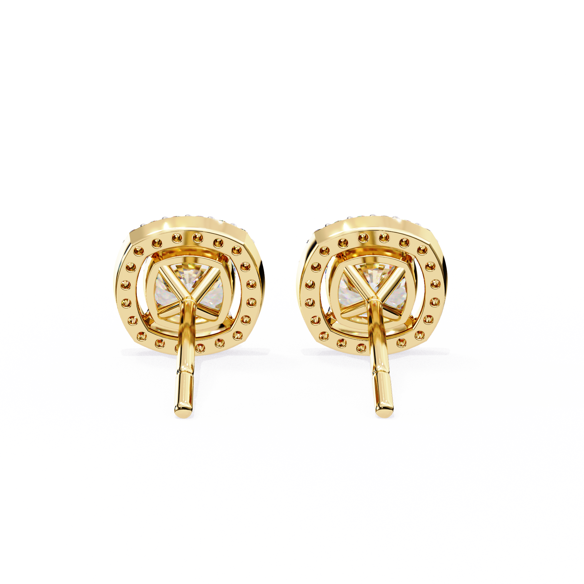 1.92 Carat Natural Diamond Cushion Halo Stud Earrings.