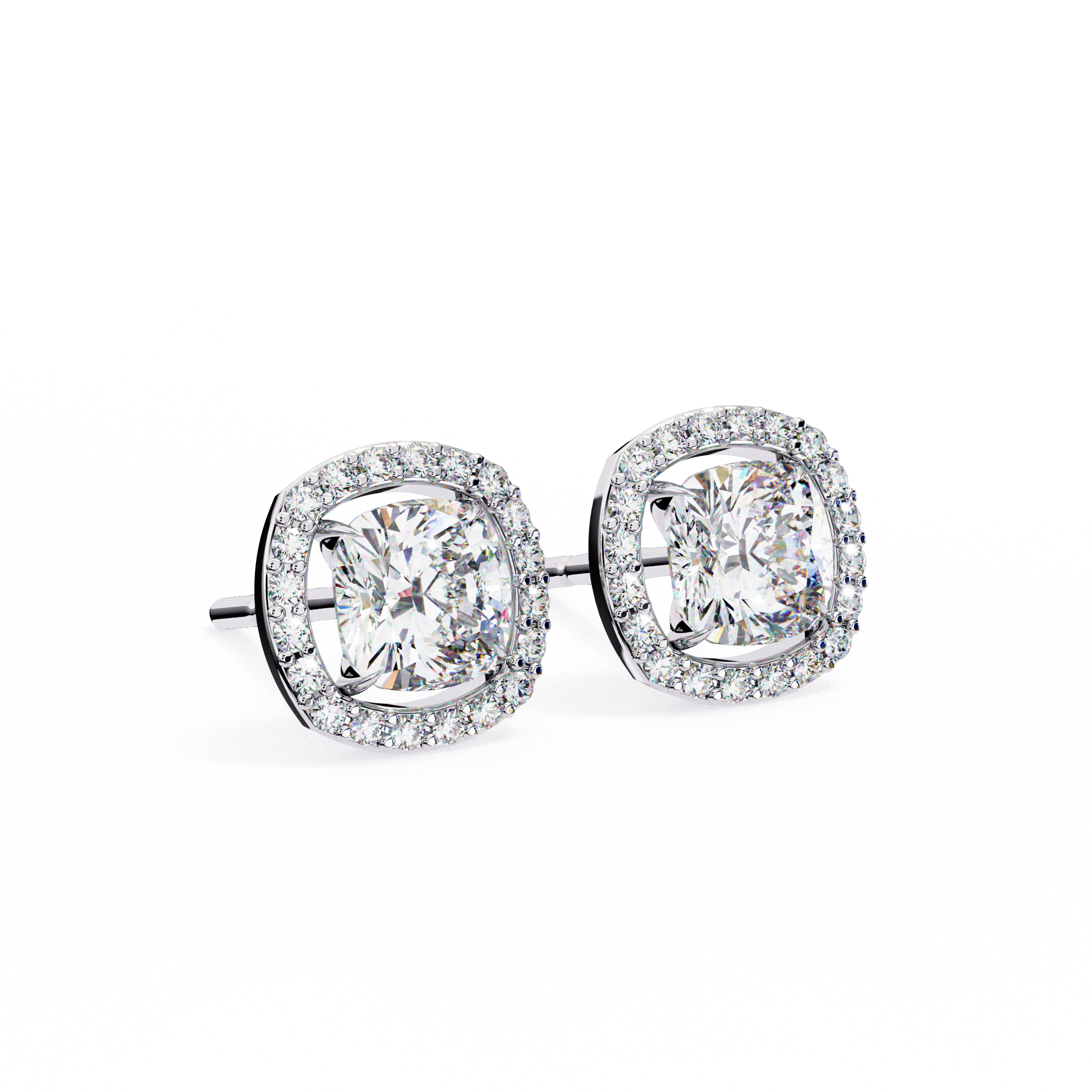 Pure Brilliance 1.92 Carat Cushion Shape Lab Grown Diamond Halo Stud Earrings