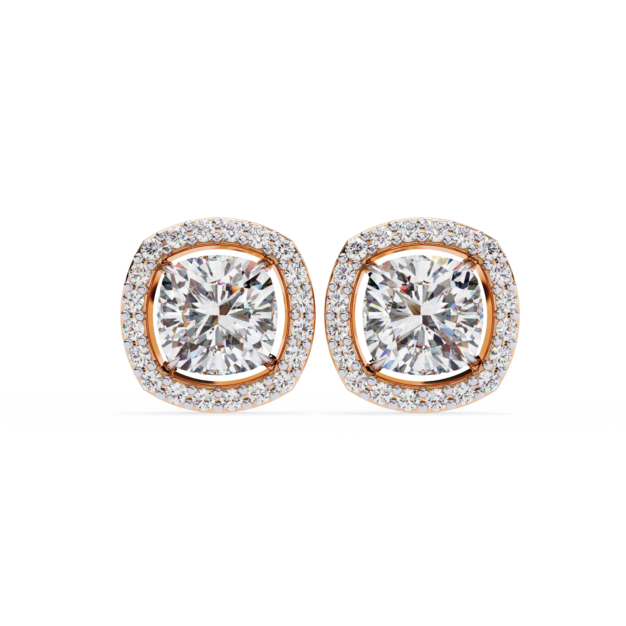 1.92 Carat Natural Diamond Cushion Halo Stud Earrings.