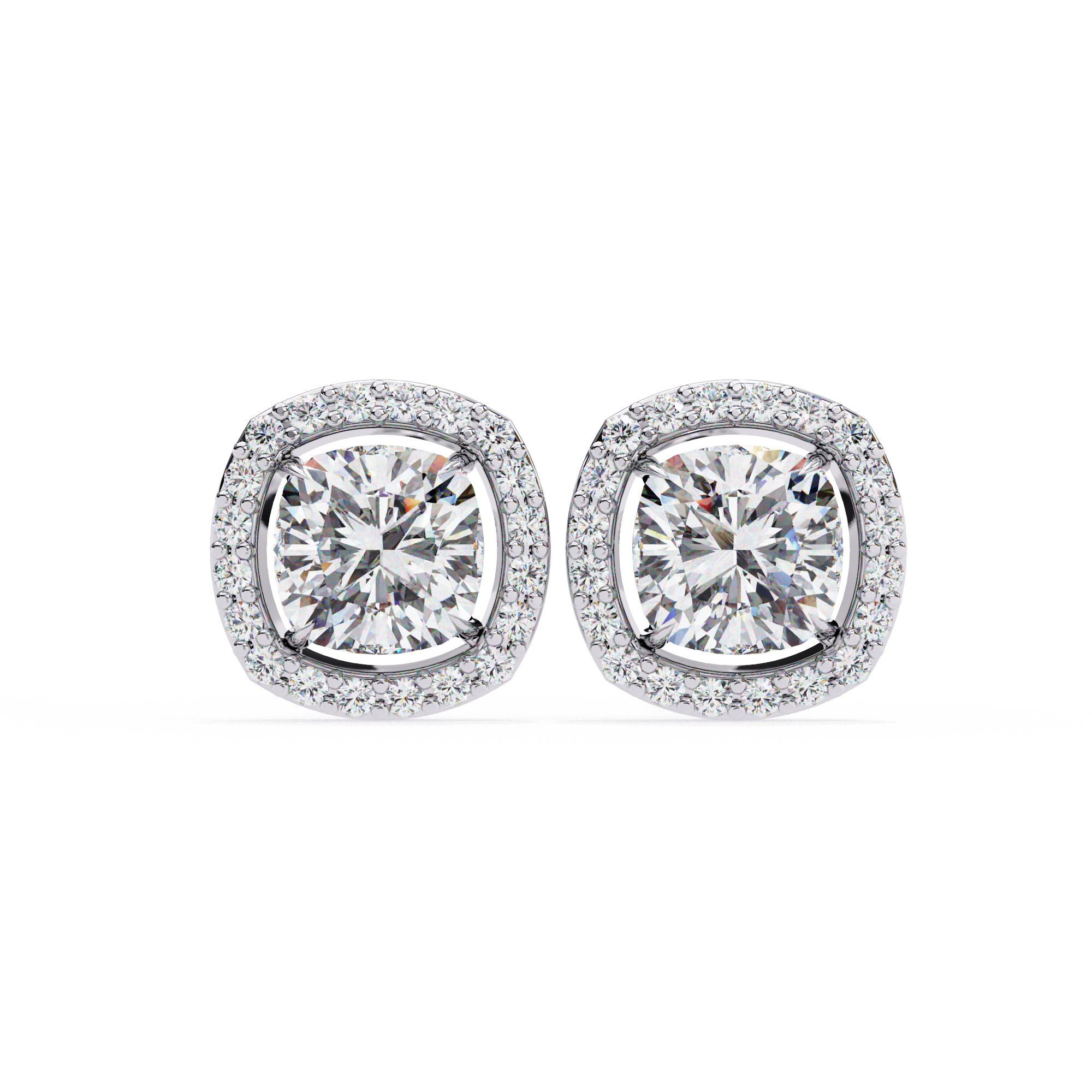 1.92 Carat Natural Diamond Cushion Halo Stud Earrings.