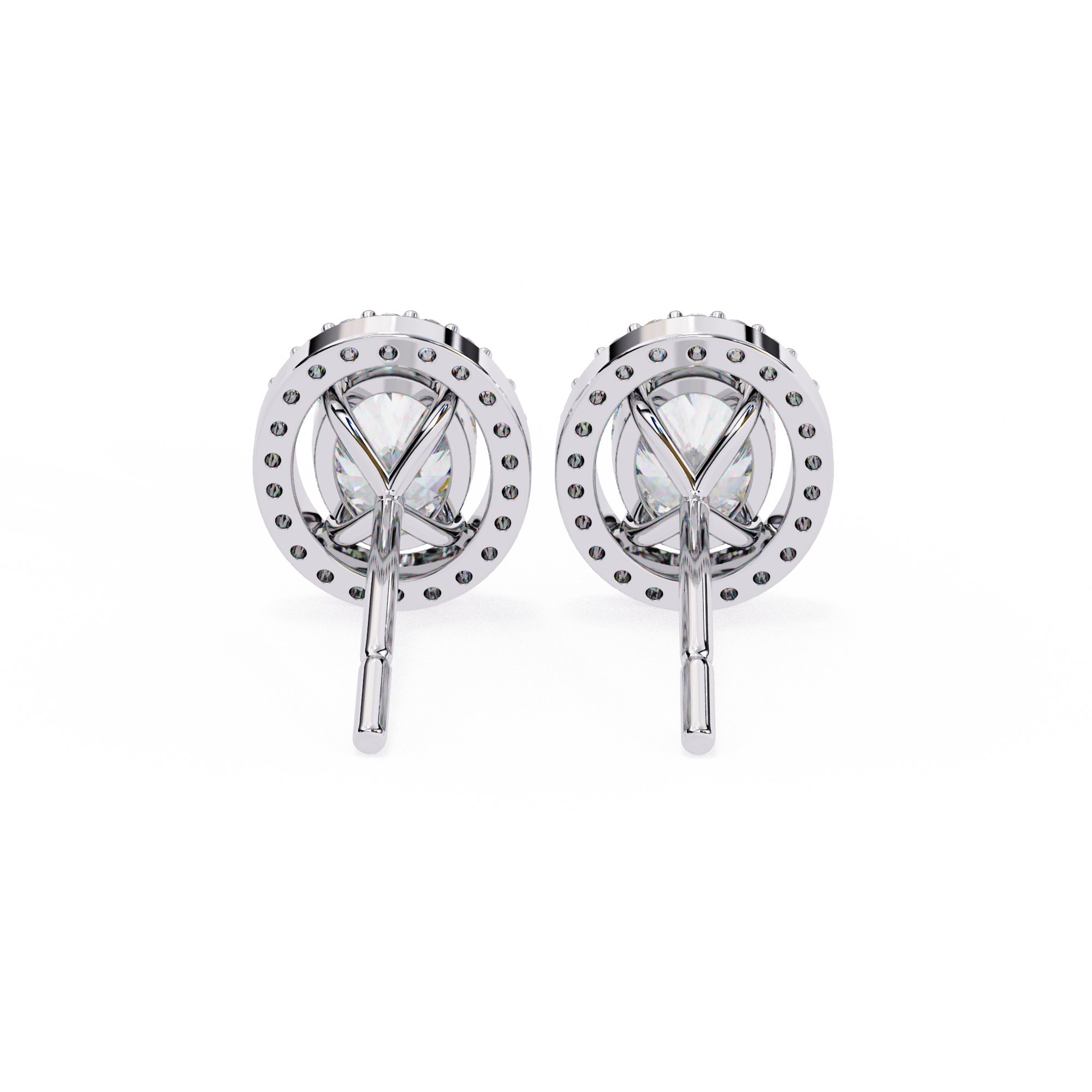 1.94 Carat Natural Diamond Oval Halo Stud Earrings.