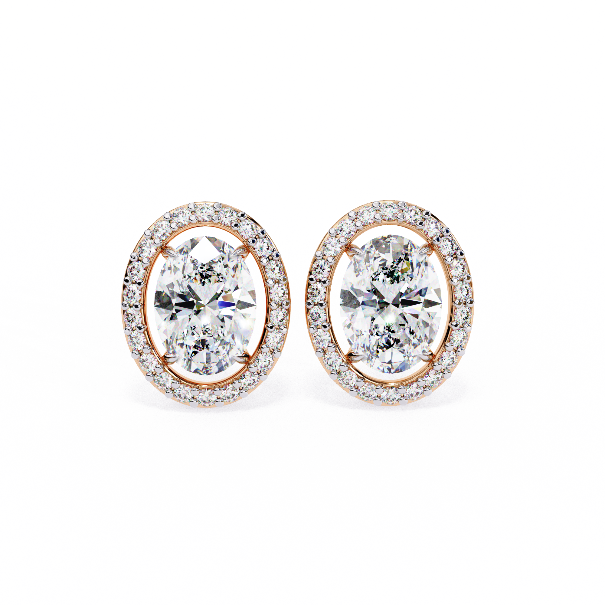1.94 Carat Natural Diamond Oval Halo Stud Earrings.