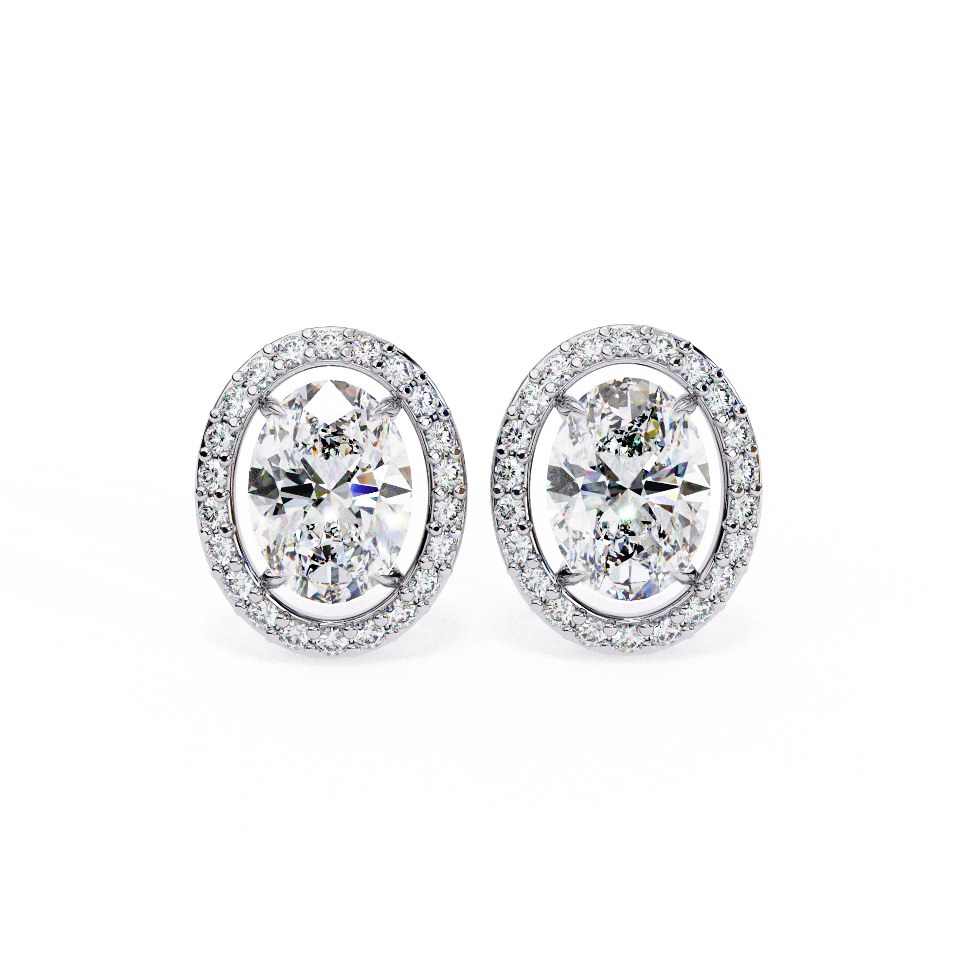 Eternal Oval Glow: 1.94 Carat EF Color VS Lab Grown Diamond Halo Stud Earrings