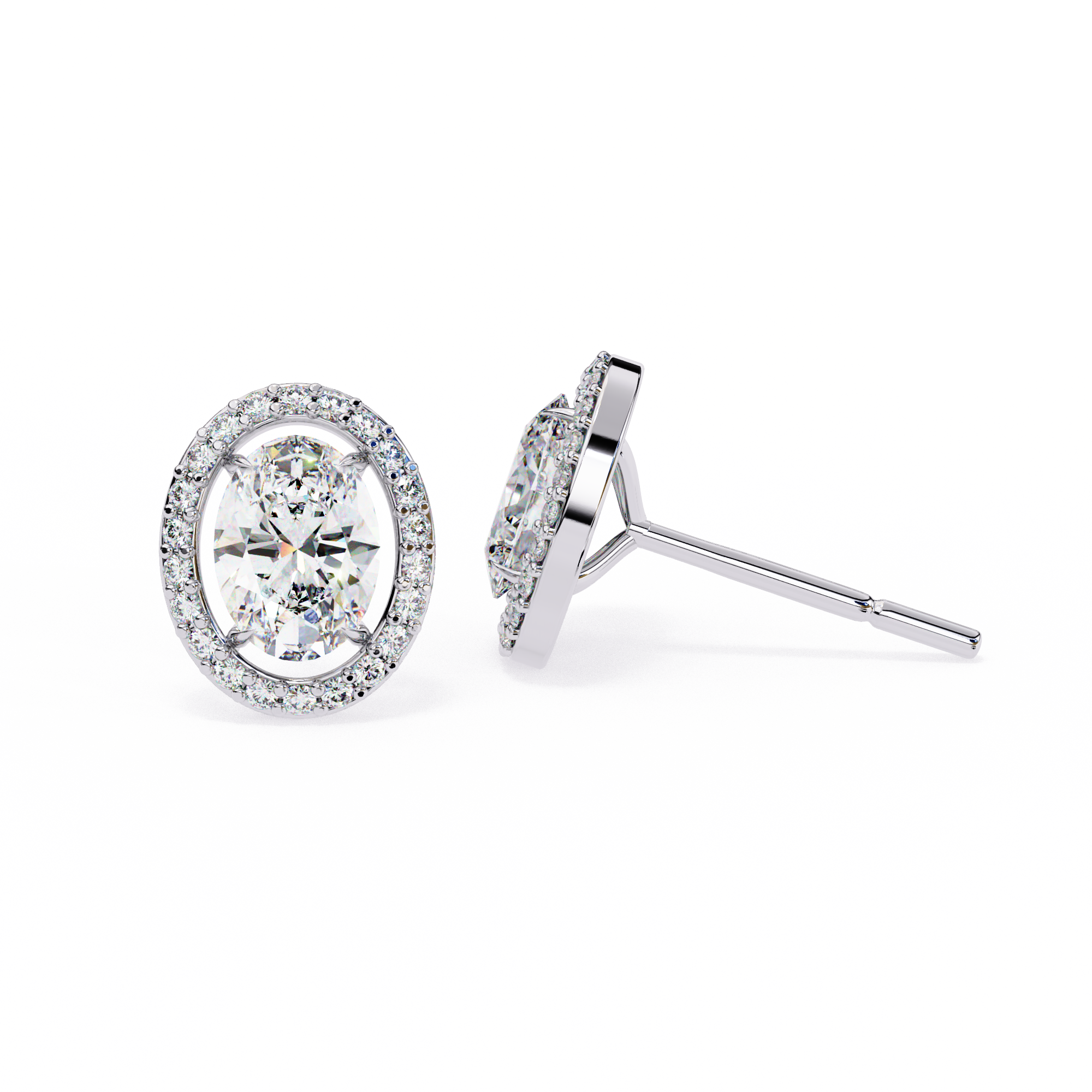 Eternal Oval Glow: 1.94 Carat EF Color VS Lab Grown Diamond Halo Stud Earrings