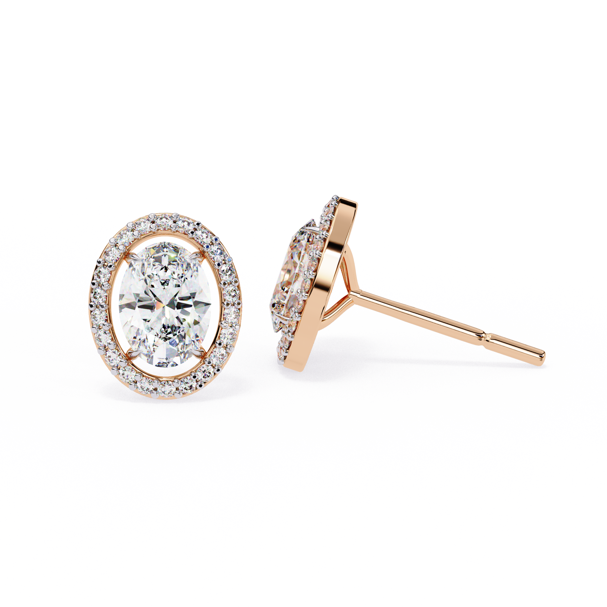 1.94 Carat Natural Diamond Oval Halo Stud Earrings.
