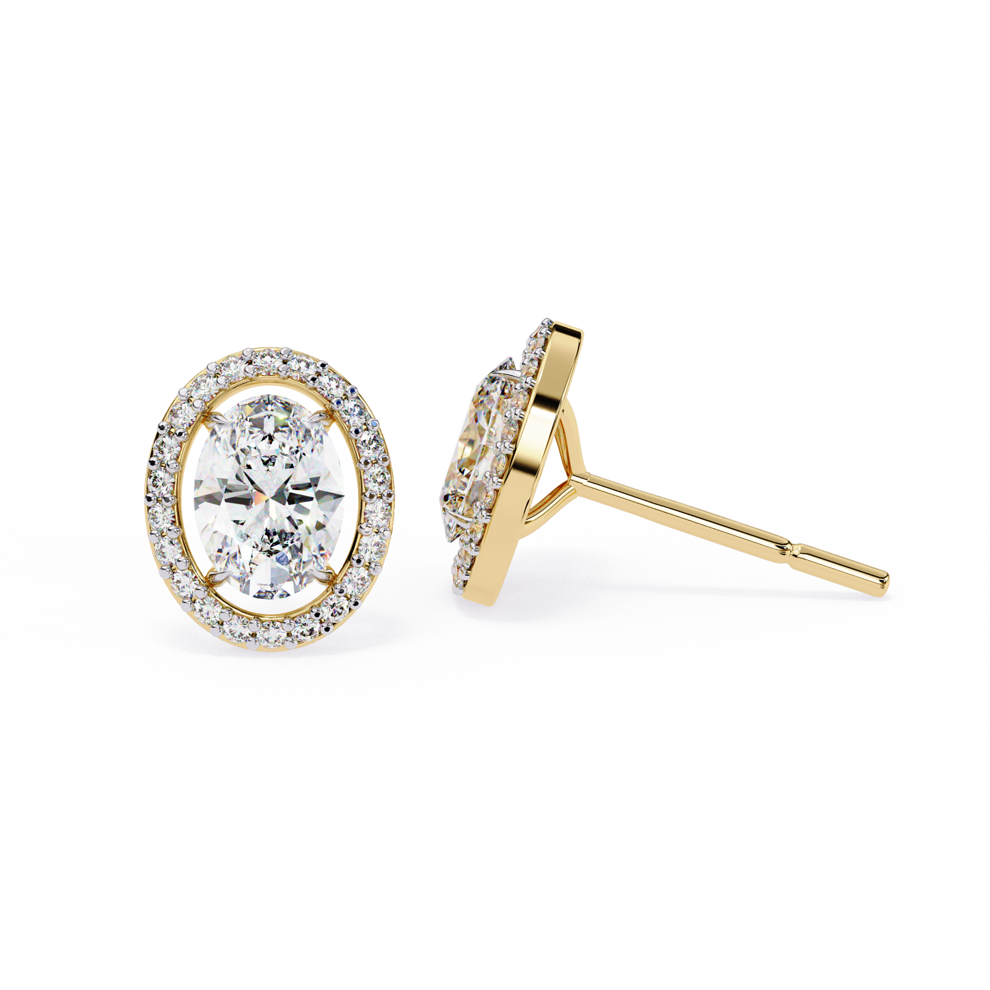 1.94 Carat Natural Diamond Oval Halo Stud Earrings.