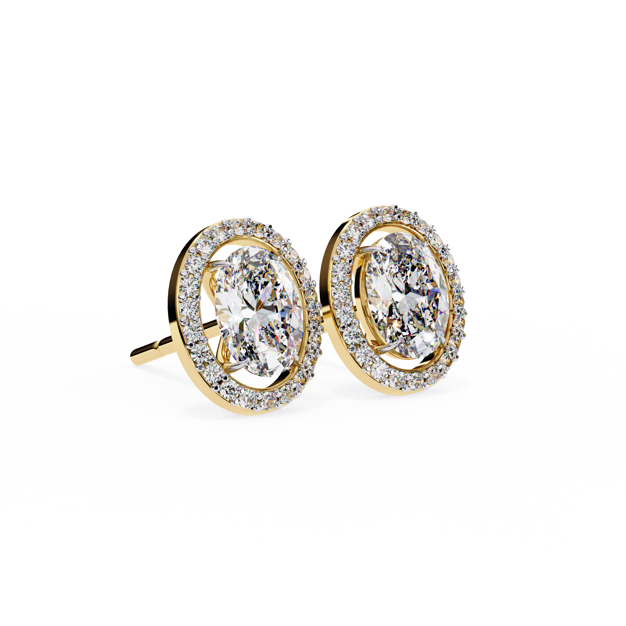 1.94 Carat Natural Diamond Oval Halo Stud Earrings.