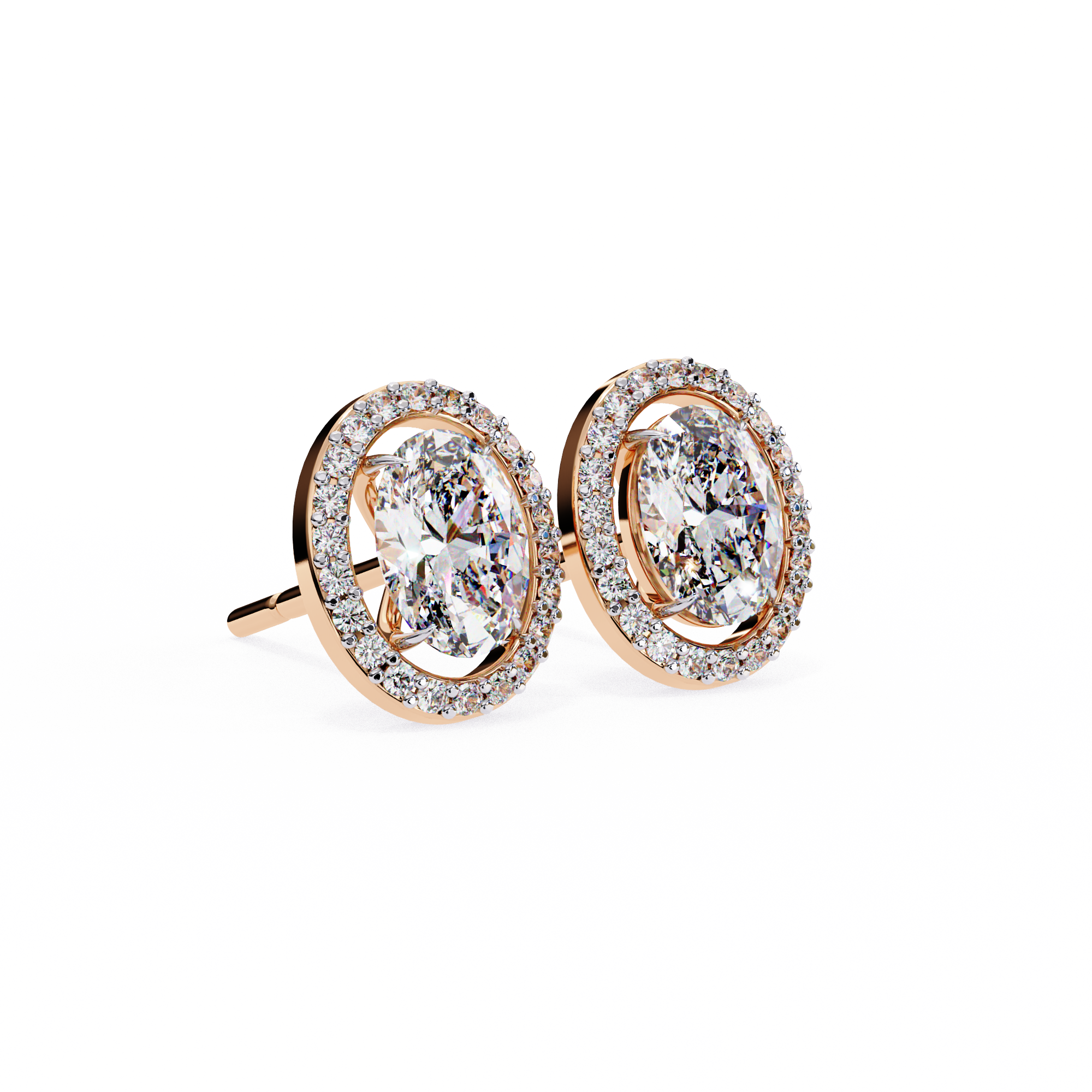 1.94 Carat Natural Diamond Oval Halo Stud Earrings.
