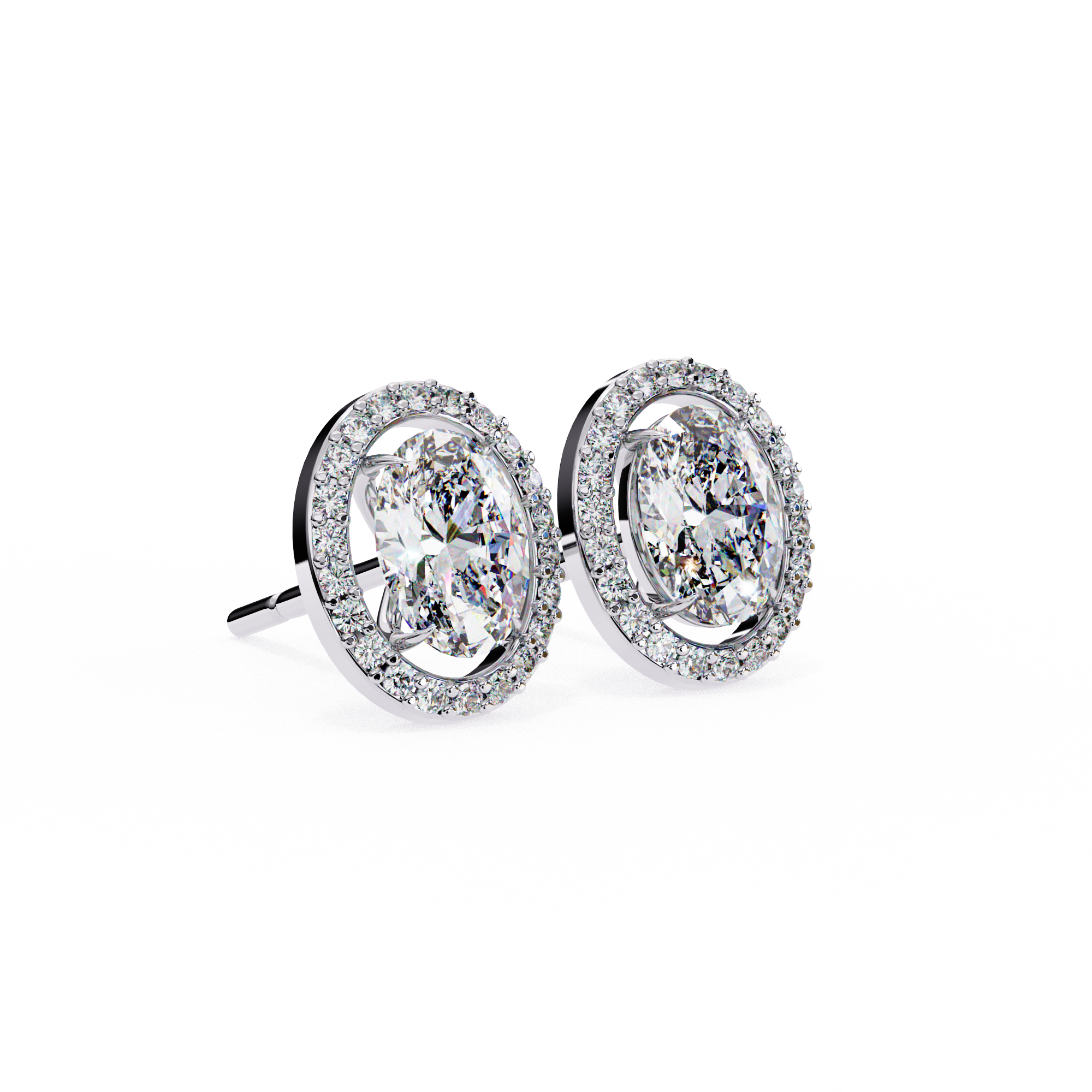 Eternal Oval Glow: 1.94 Carat EF Color VS Lab Grown Diamond Halo Stud Earrings