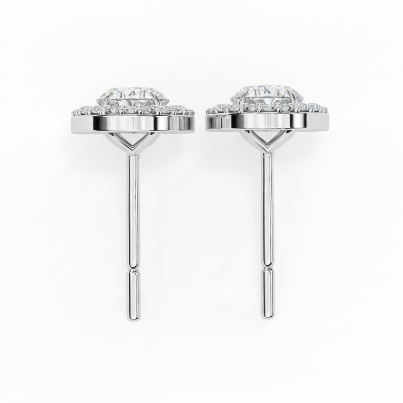 Eternal Oval Glow: 1.94 Carat EF Color VS Lab Grown Diamond Halo Stud Earrings