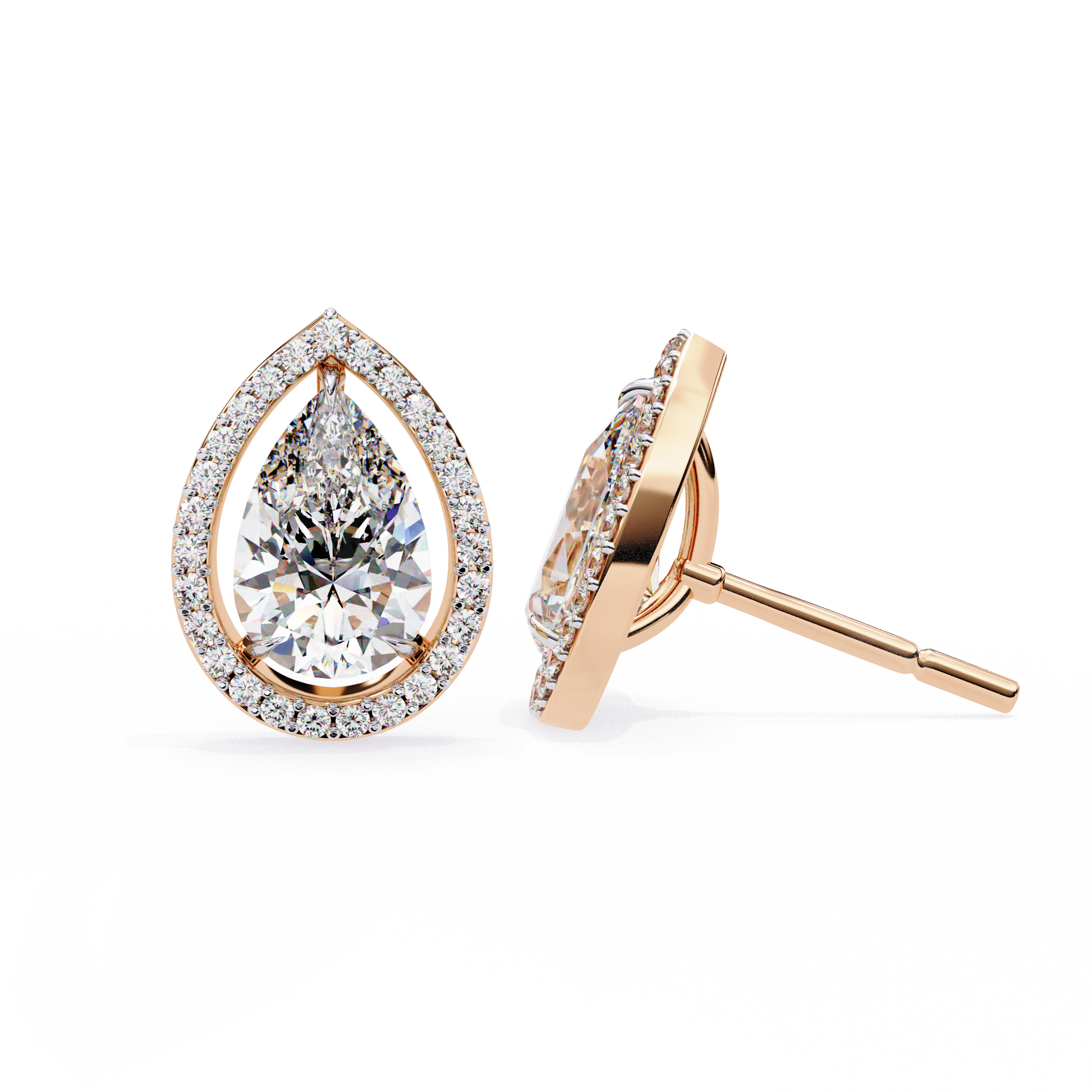 Eternal Pear Glow: 1.62 Carat EF/VS Lab Grown Diamond Halo Stud Earrings