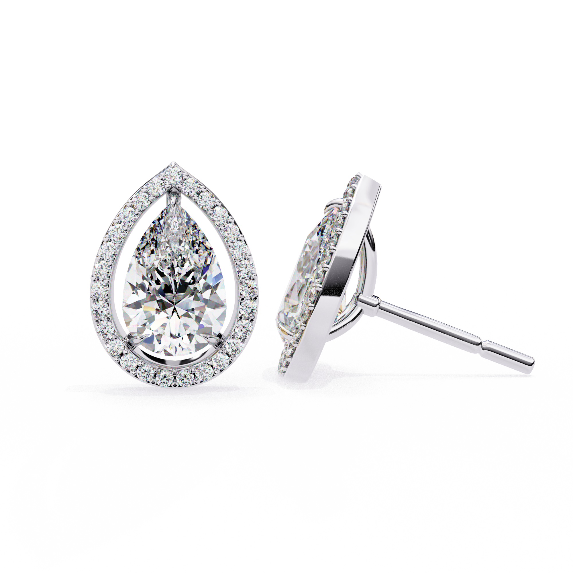 Eternal Pear Glow: 1.62 Carat EF/VS Lab Grown Diamond Halo Stud Earrings