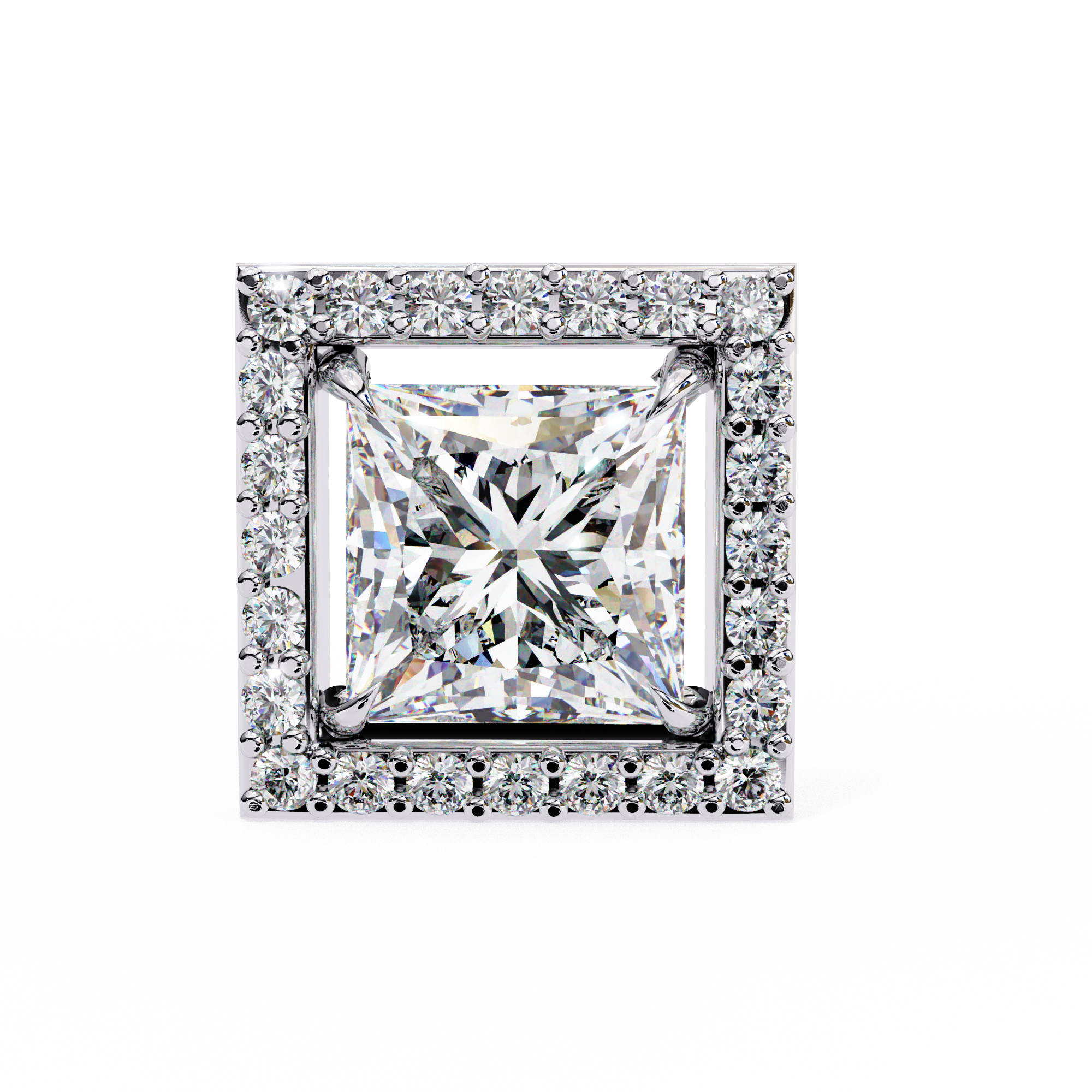 1.68 CT Princess Natural Diamond Halo Stud Earrings