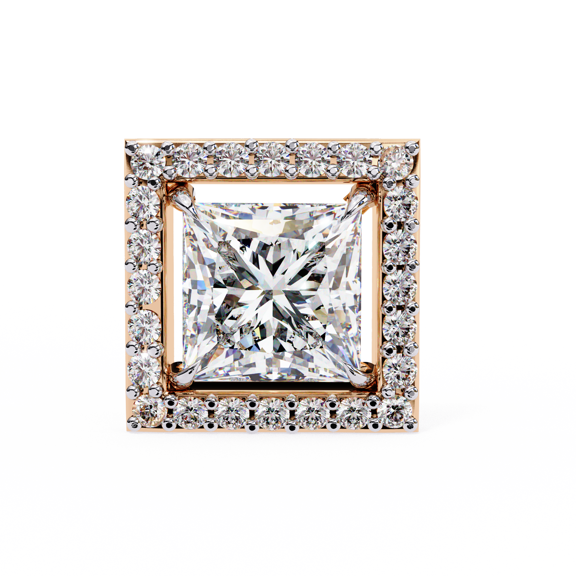 1.68 CT Princess Natural Diamond Halo Stud Earrings