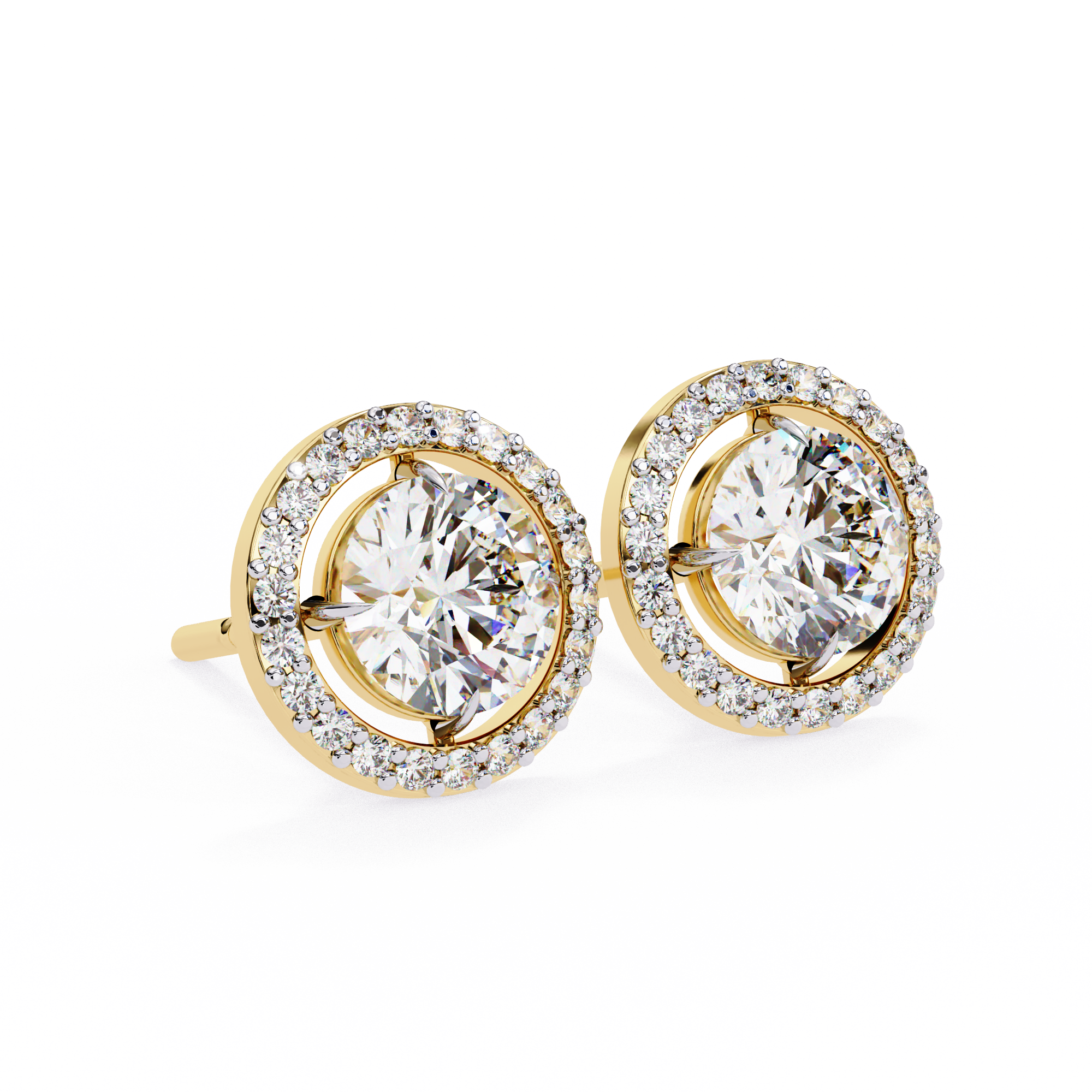 1.84 CT Round Natural Diamond Halo Stud Earrings