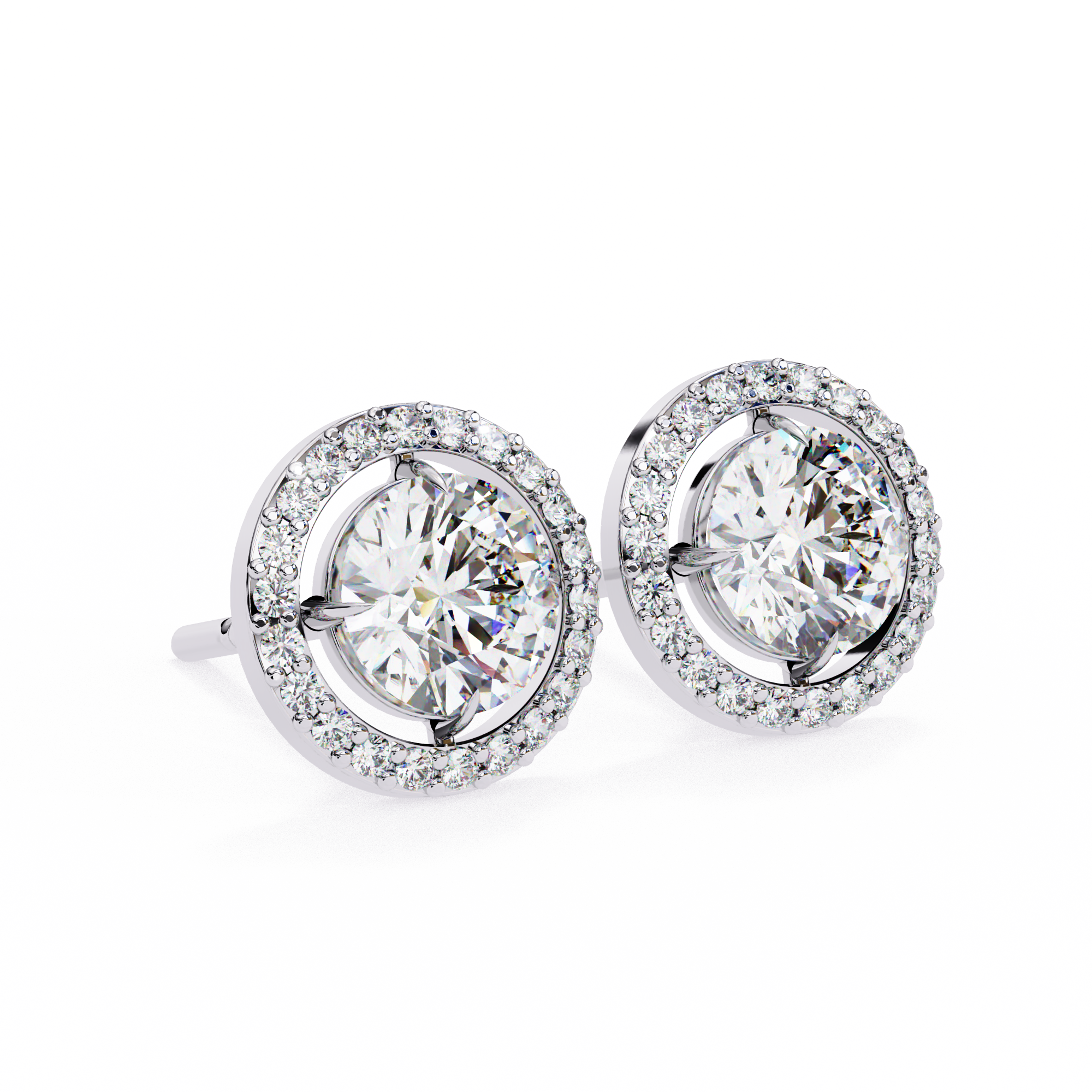 1.84 CT Round Natural Diamond Halo Stud Earrings