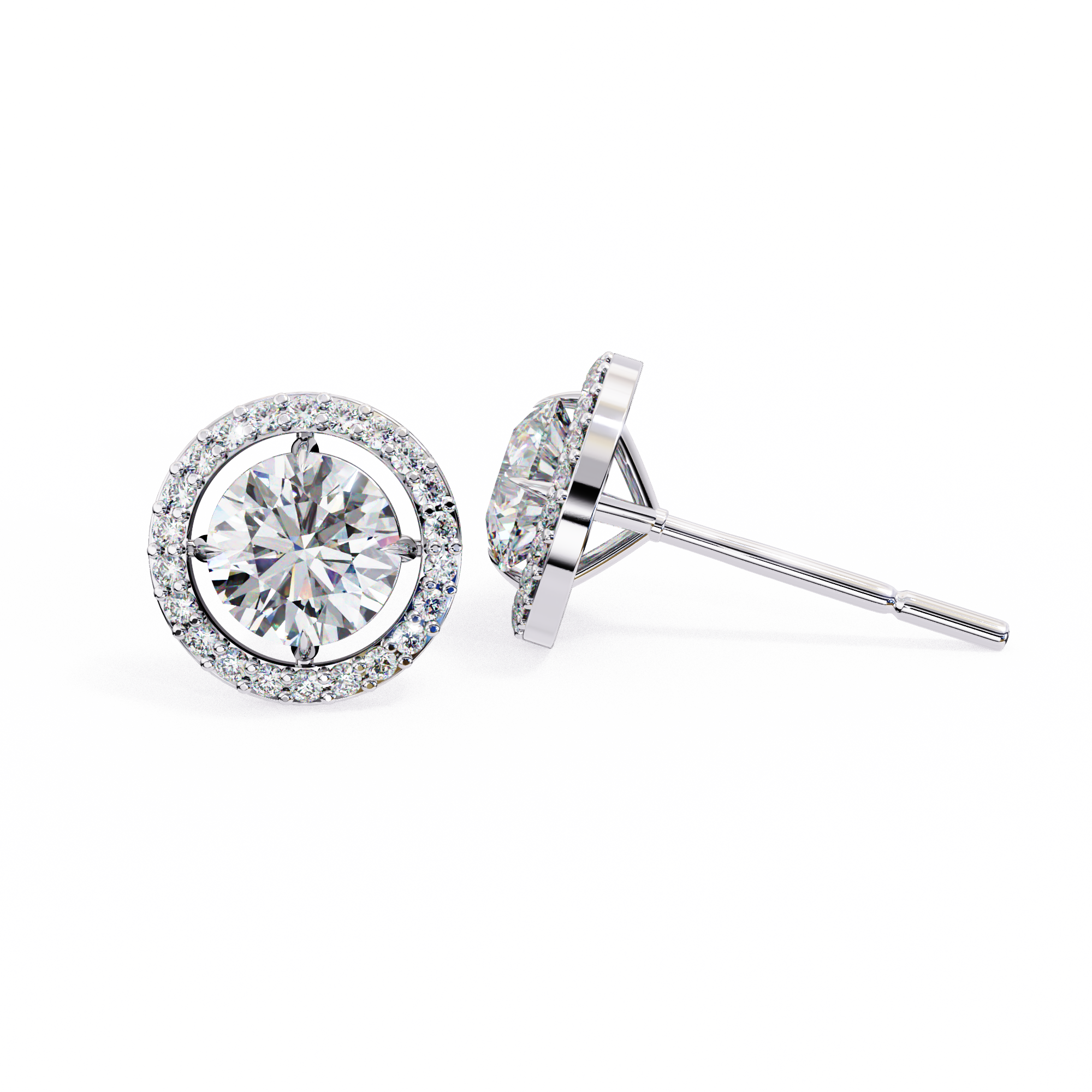 1.84 CT Round Natural Diamond Halo Stud Earrings