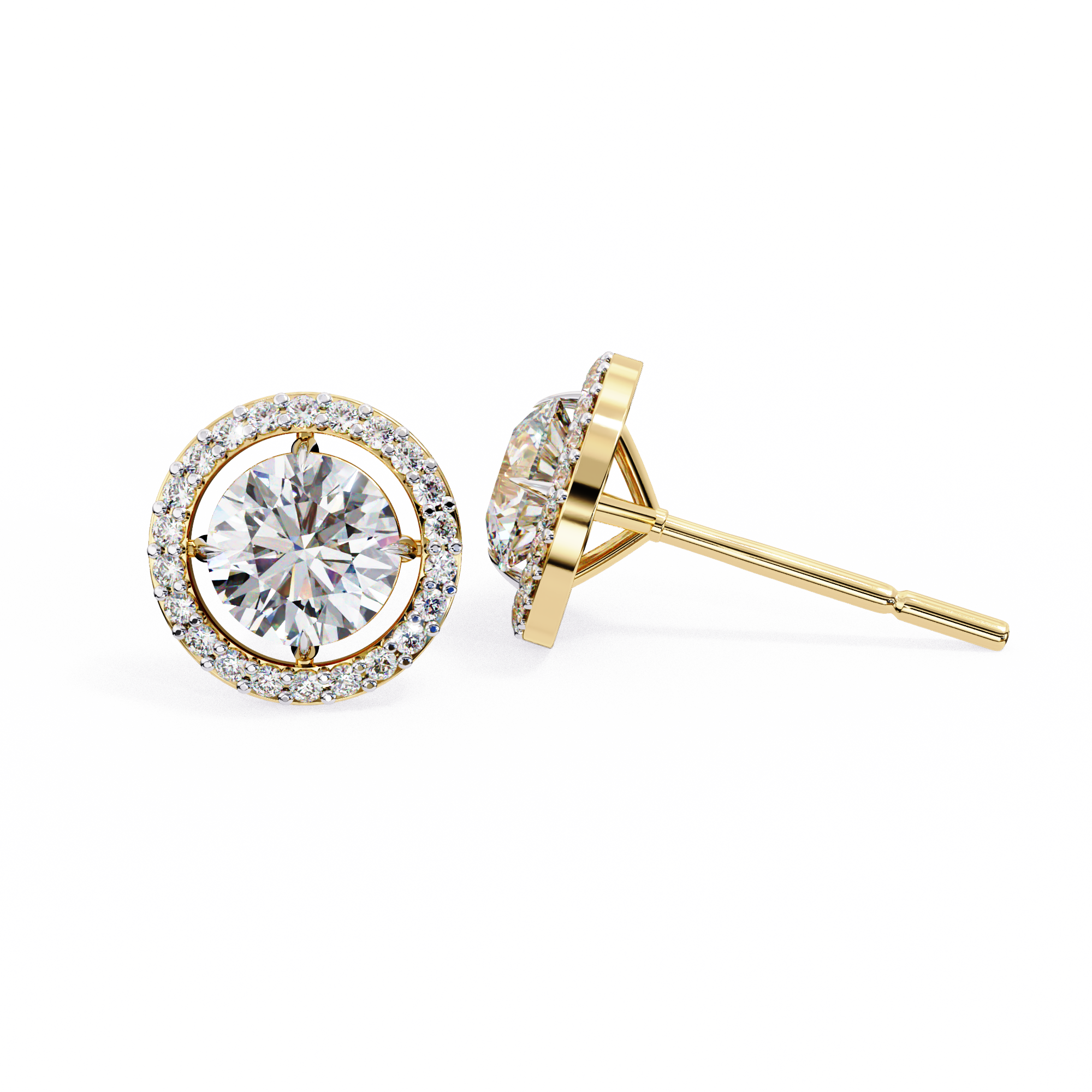 1.84 CT Round Natural Diamond Halo Stud Earrings