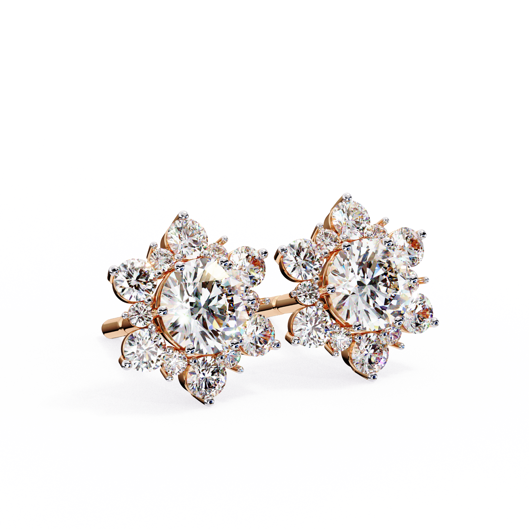 Eternal Bloom: 0.72 Carat EF/VS Round Lab Grown Diamond Floral Stud Earrings