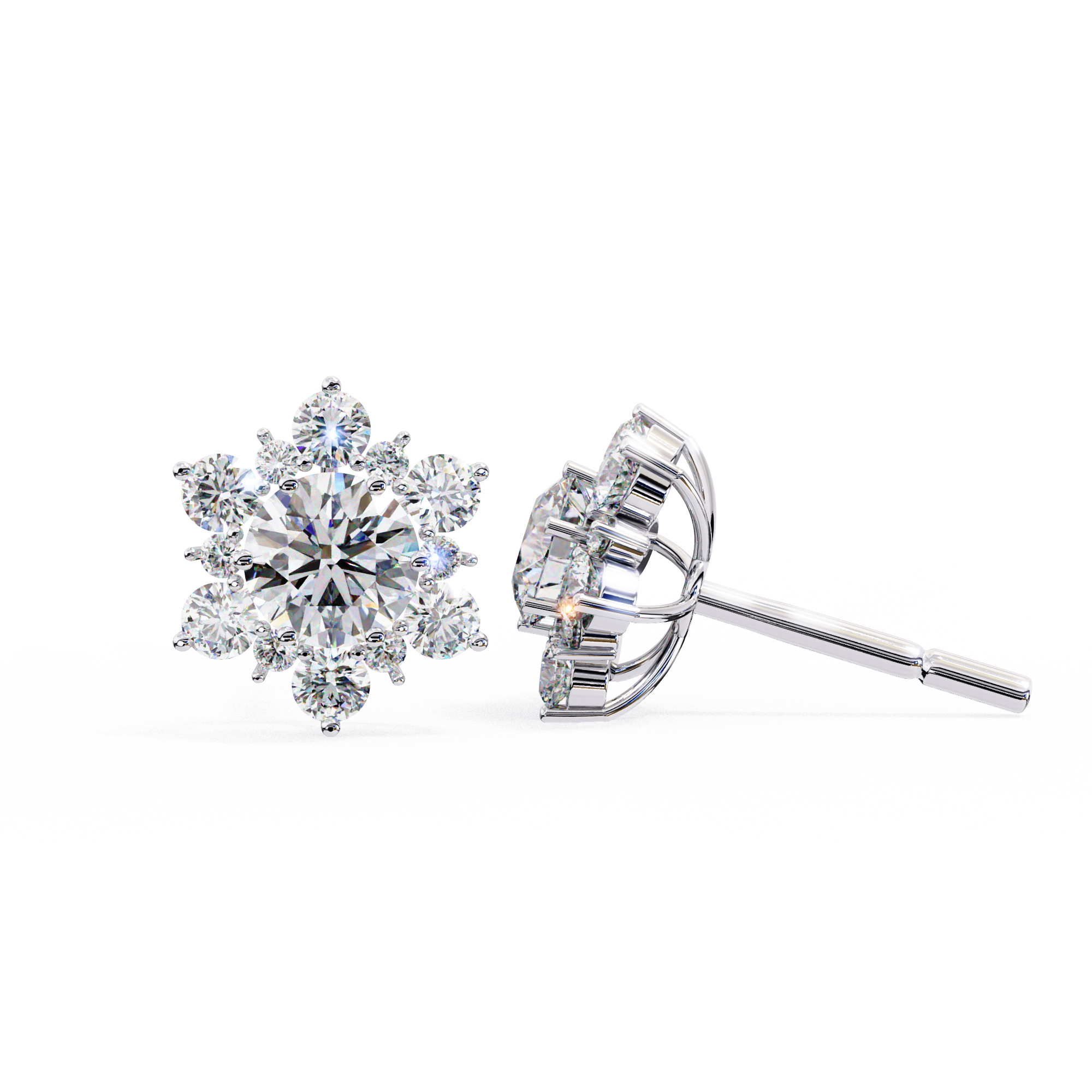 Eternal Bloom: 0.72 Carat EF/VS Round Lab Grown Diamond Floral Stud Earrings