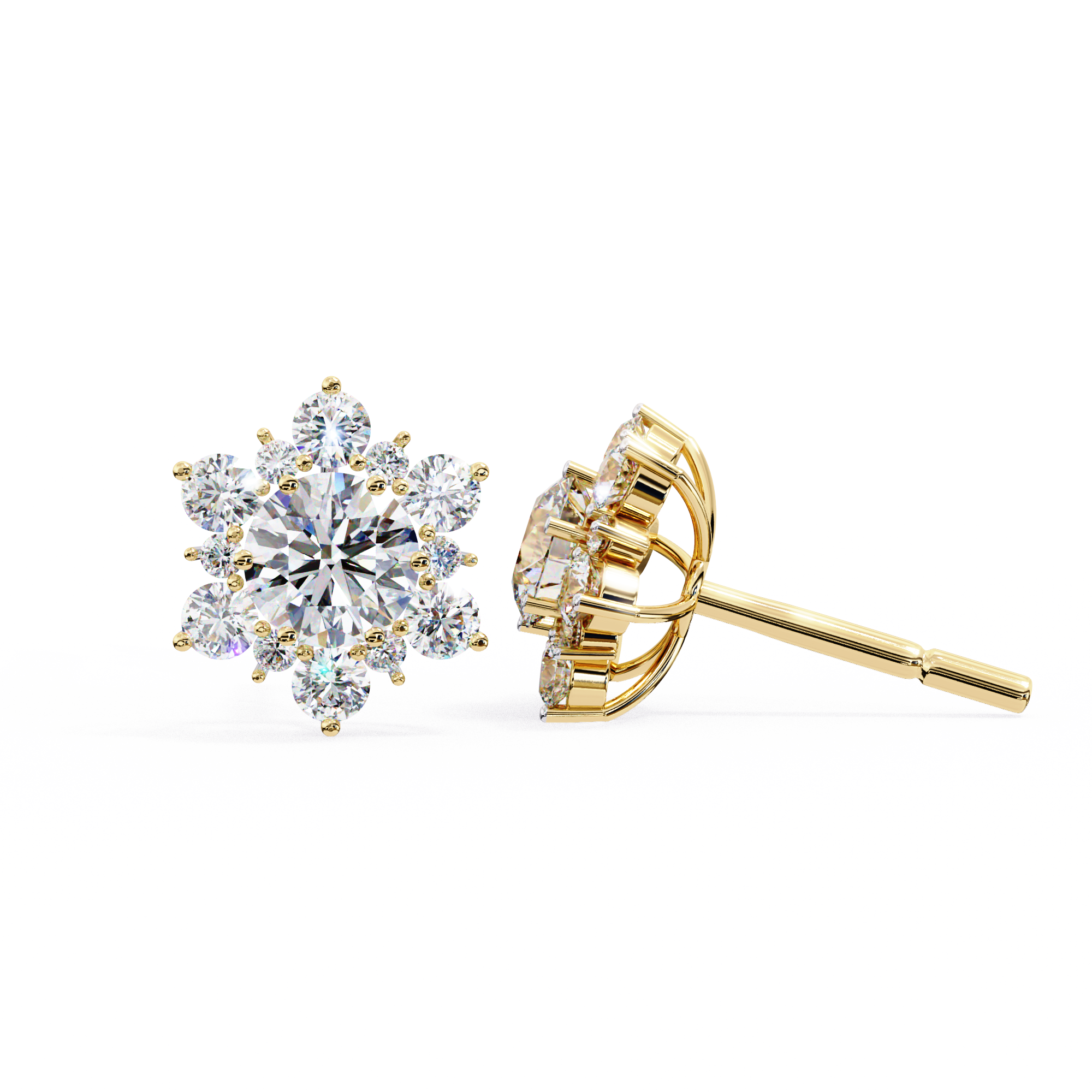 Eternal Bloom: 0.72 Carat EF/VS Round Lab Grown Diamond Floral Stud Earrings