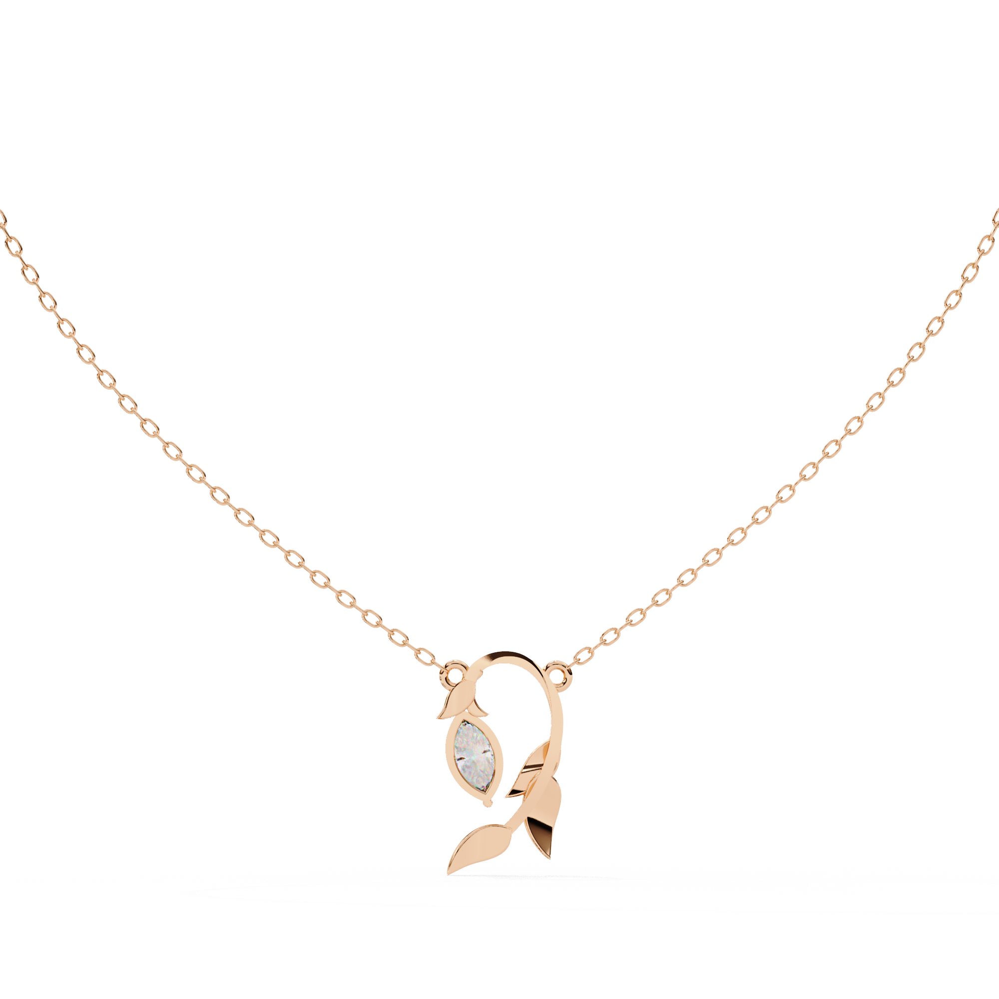 Marquise Shape 0.47ct EF/VS Lab-Grown Diamond Leafy Pendant Necklace