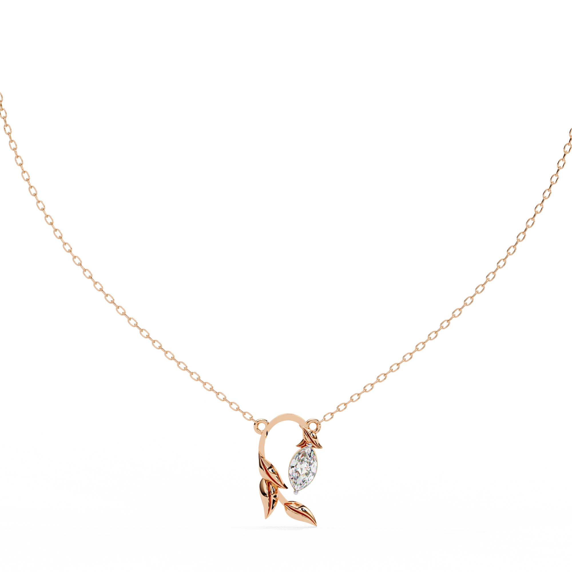Marquise Shape 0.47ct EF/VS Lab-Grown Diamond Leafy Pendant Necklace