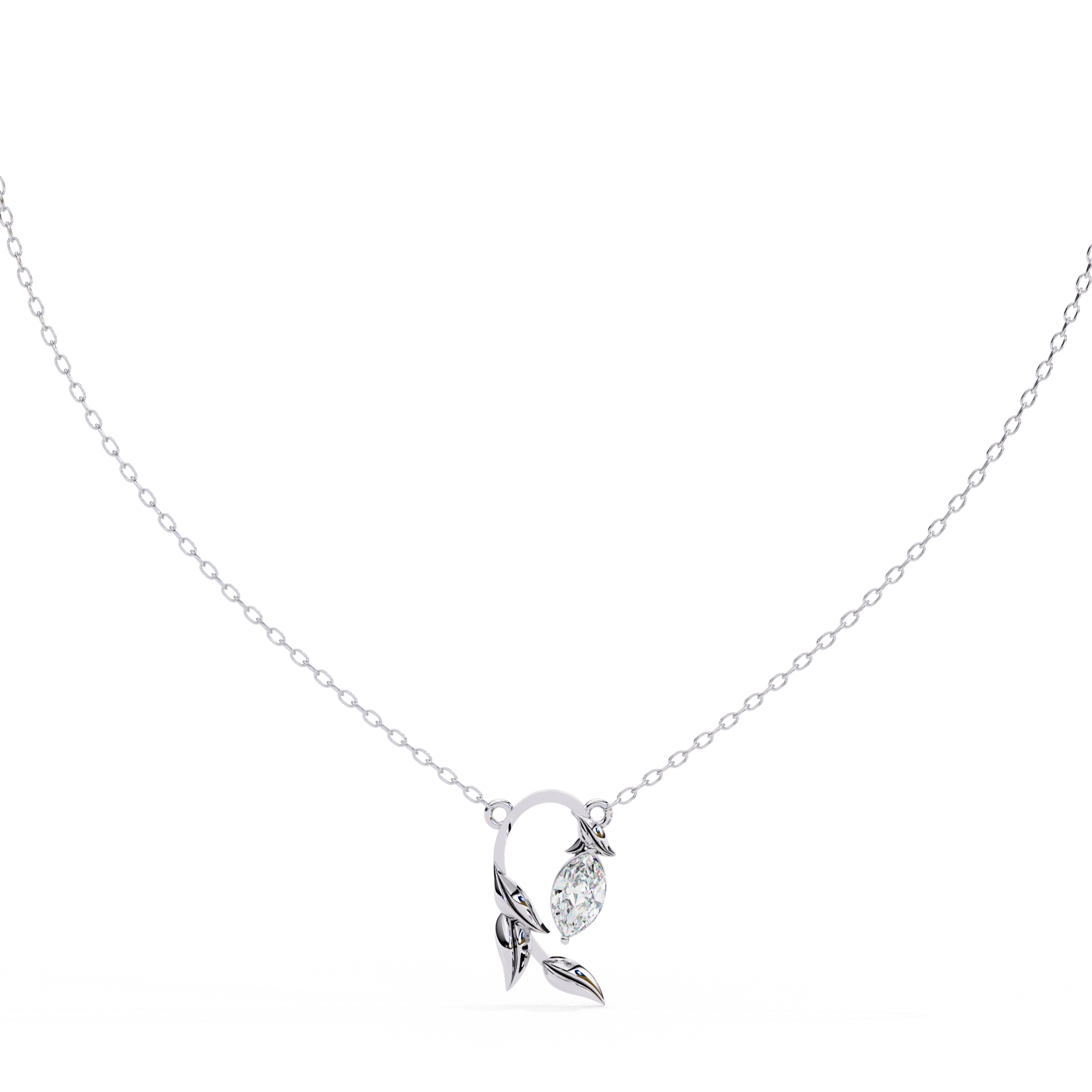Marquise Shape 0.47ct EF/VS Lab-Grown Diamond Leafy Pendant Necklace