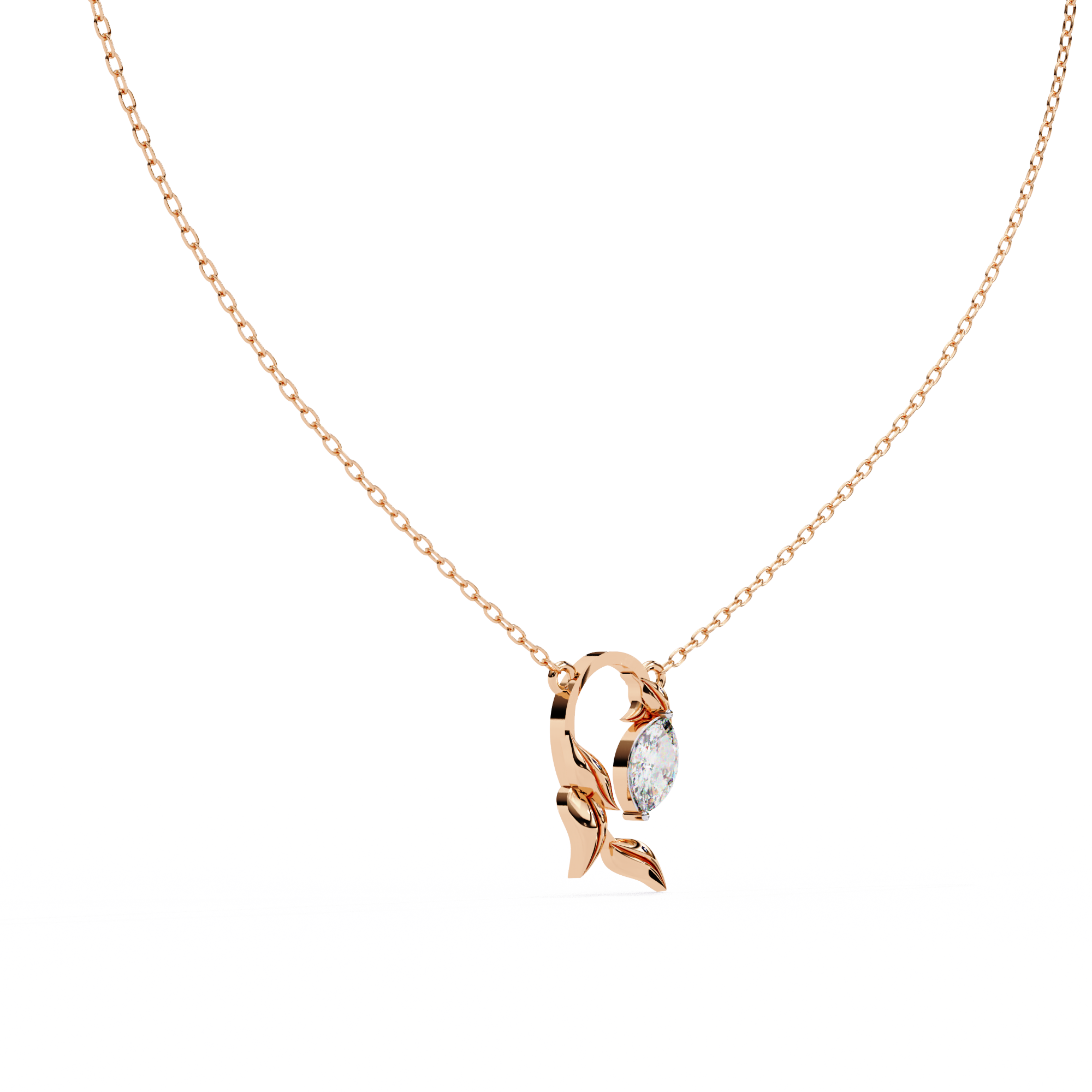 Marquise Shape 0.47ct EF/VS Lab-Grown Diamond Leafy Pendant Necklace