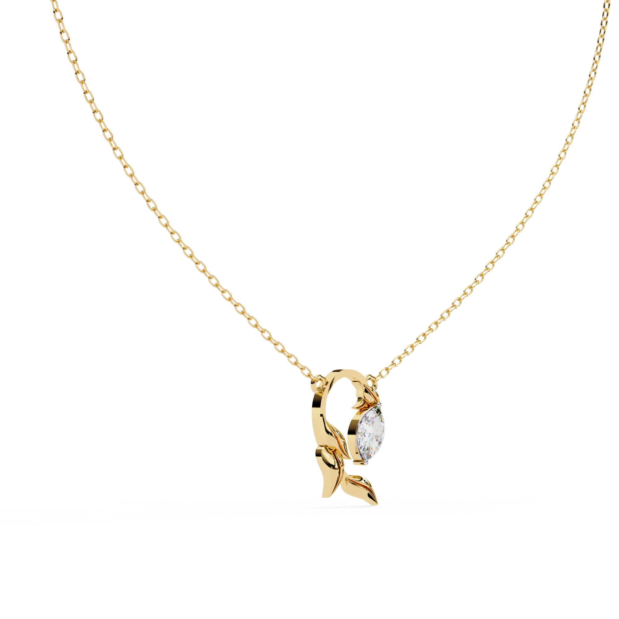 Marquise Shape 0.47ct EF/VS Lab-Grown Diamond Leafy Pendant Necklace