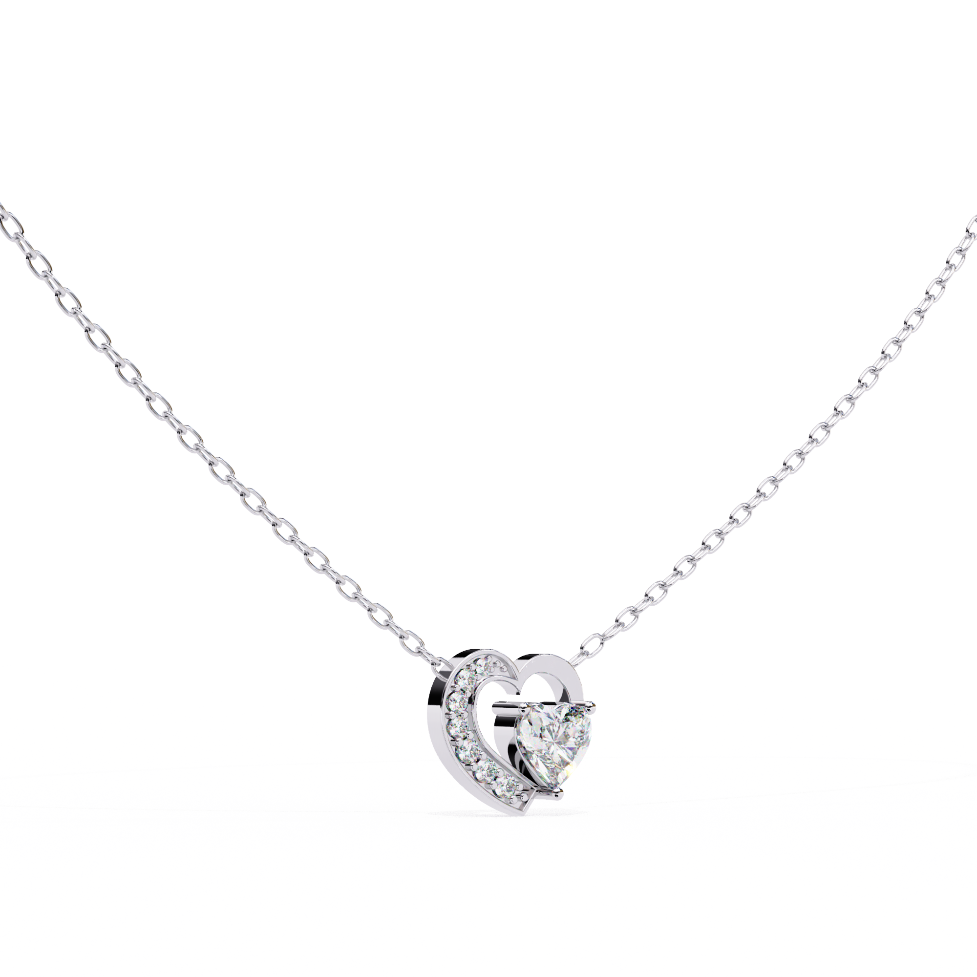 Elegant 0.87ct EF/VS Heart and Round Shape Lab Diamond Pendant Necklace