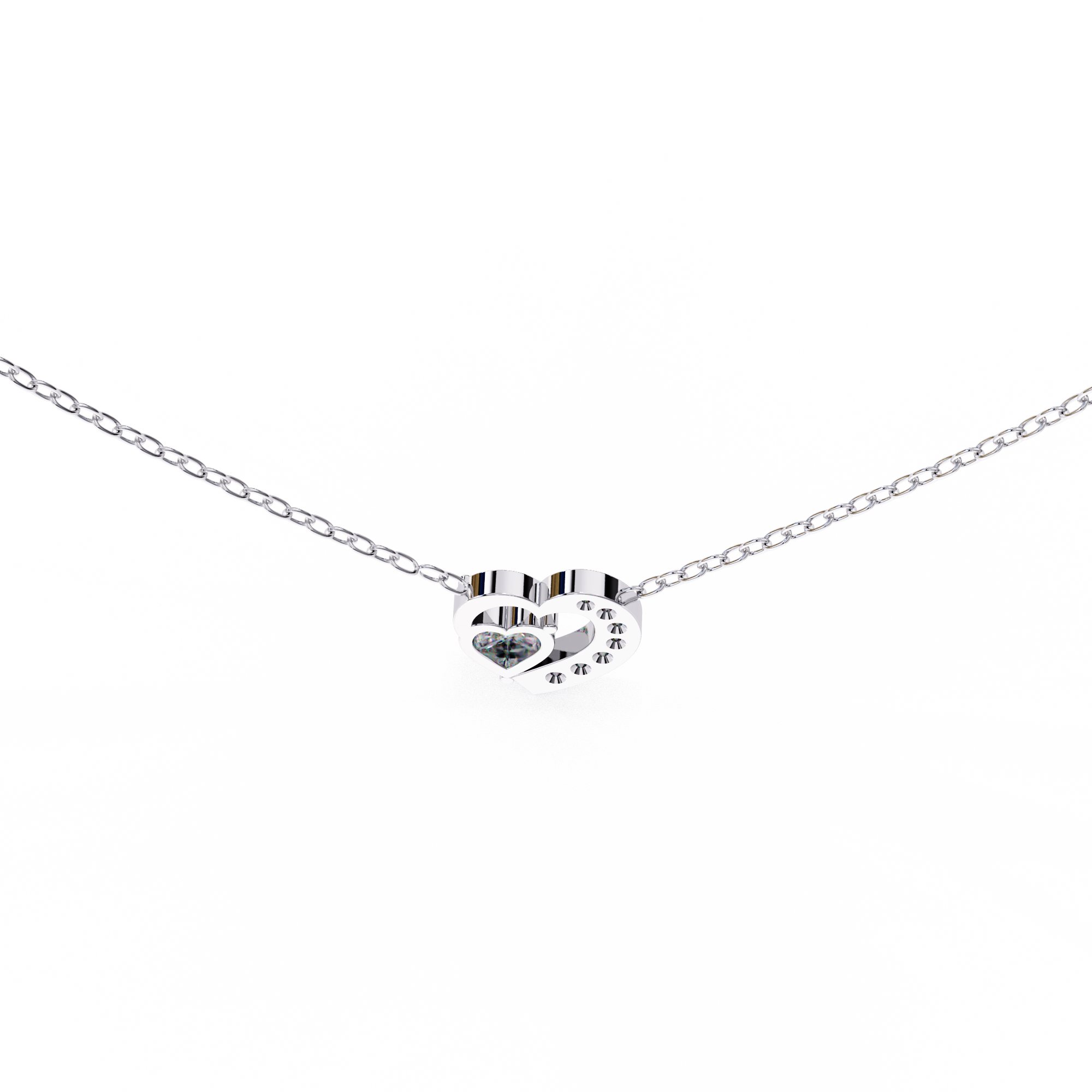 Elegant 0.87ct EF/VS Heart and Round Shape Lab Diamond Pendant Necklace