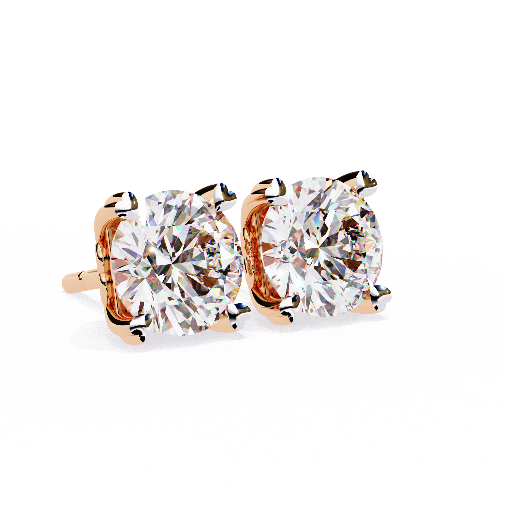 Luxury 2.57 Carat Round Natural Diamond Solitaire Studs