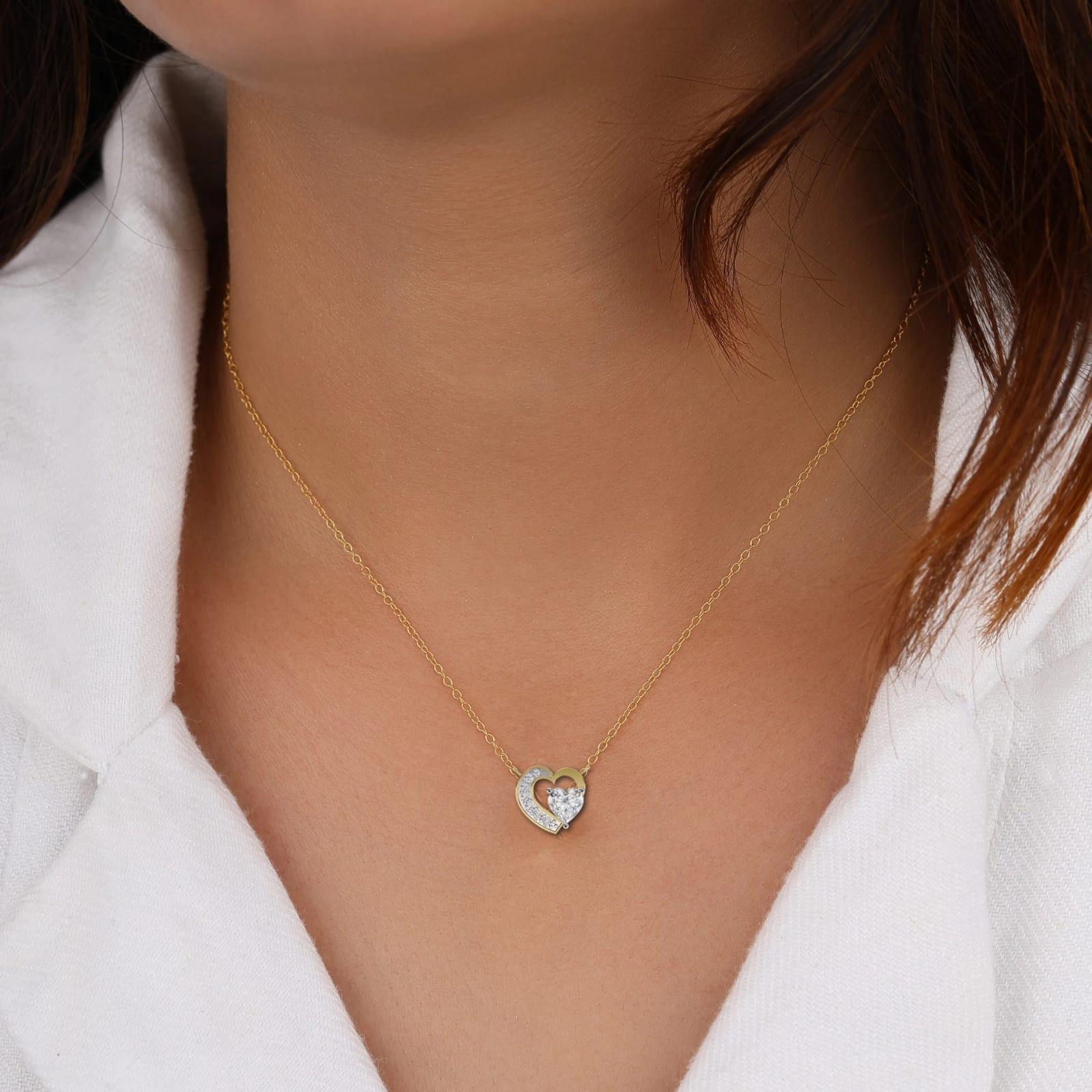 Elegant 0.87ct EF/VS Heart and Round Shape Lab Diamond Pendant Necklace
