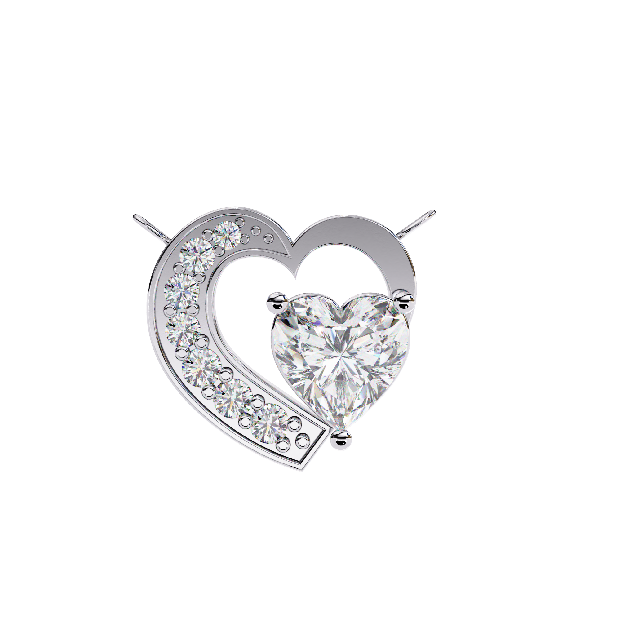 Elegant 0.87ct EF/VS Heart and Round Shape Lab Diamond Pendant Necklace