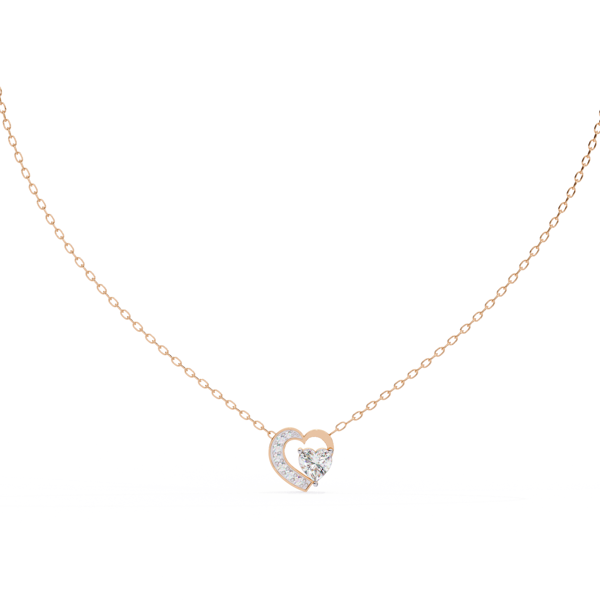 Elegant 0.87ct EF/VS Heart and Round Shape Lab Diamond Pendant Necklace