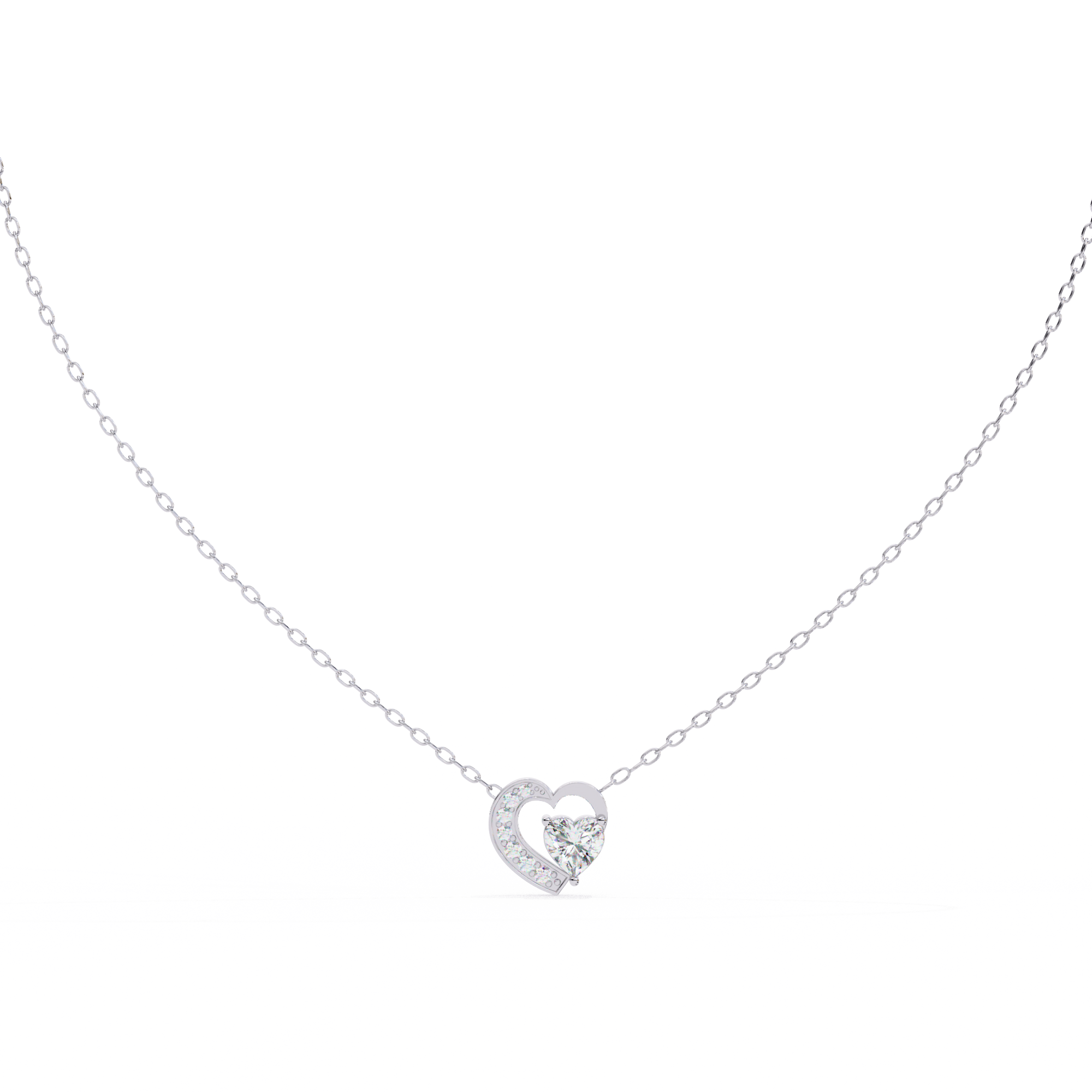 Elegant 0.87ct EF/VS Heart and Round Shape Lab Diamond Pendant Necklace