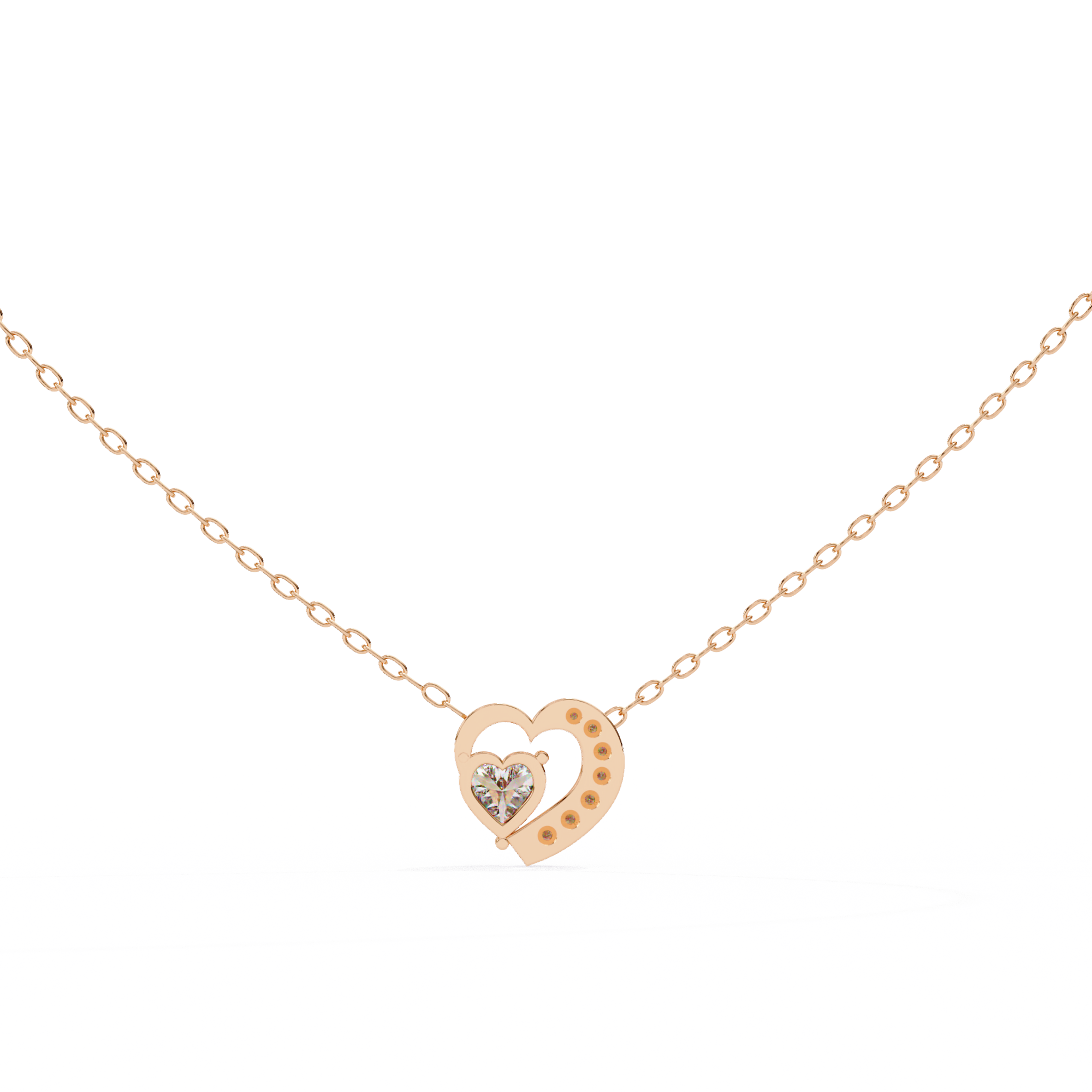 Elegant 0.87ct EF/VS Heart and Round Shape Lab Diamond Pendant Necklace