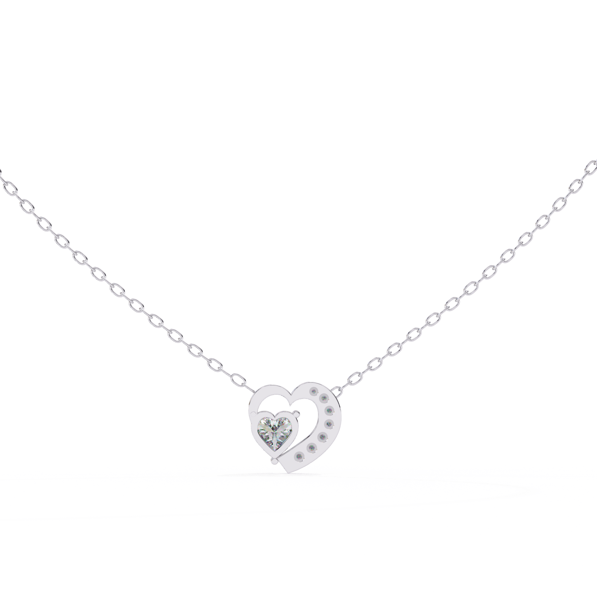 Elegant 0.87ct EF/VS Heart and Round Shape Lab Diamond Pendant Necklace