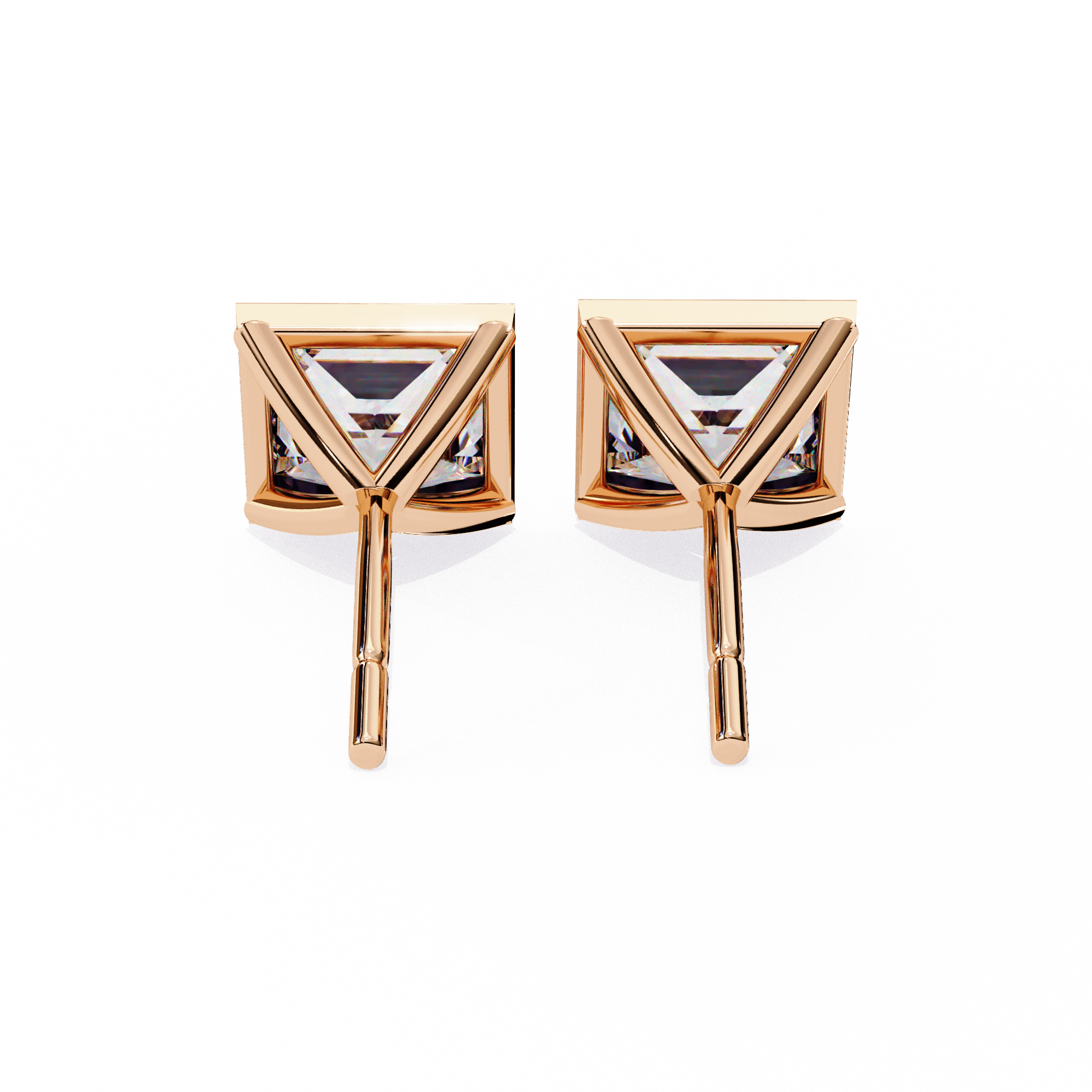 1.77ct Princess Cut Diamond Studs in Bezel Set – H VS1