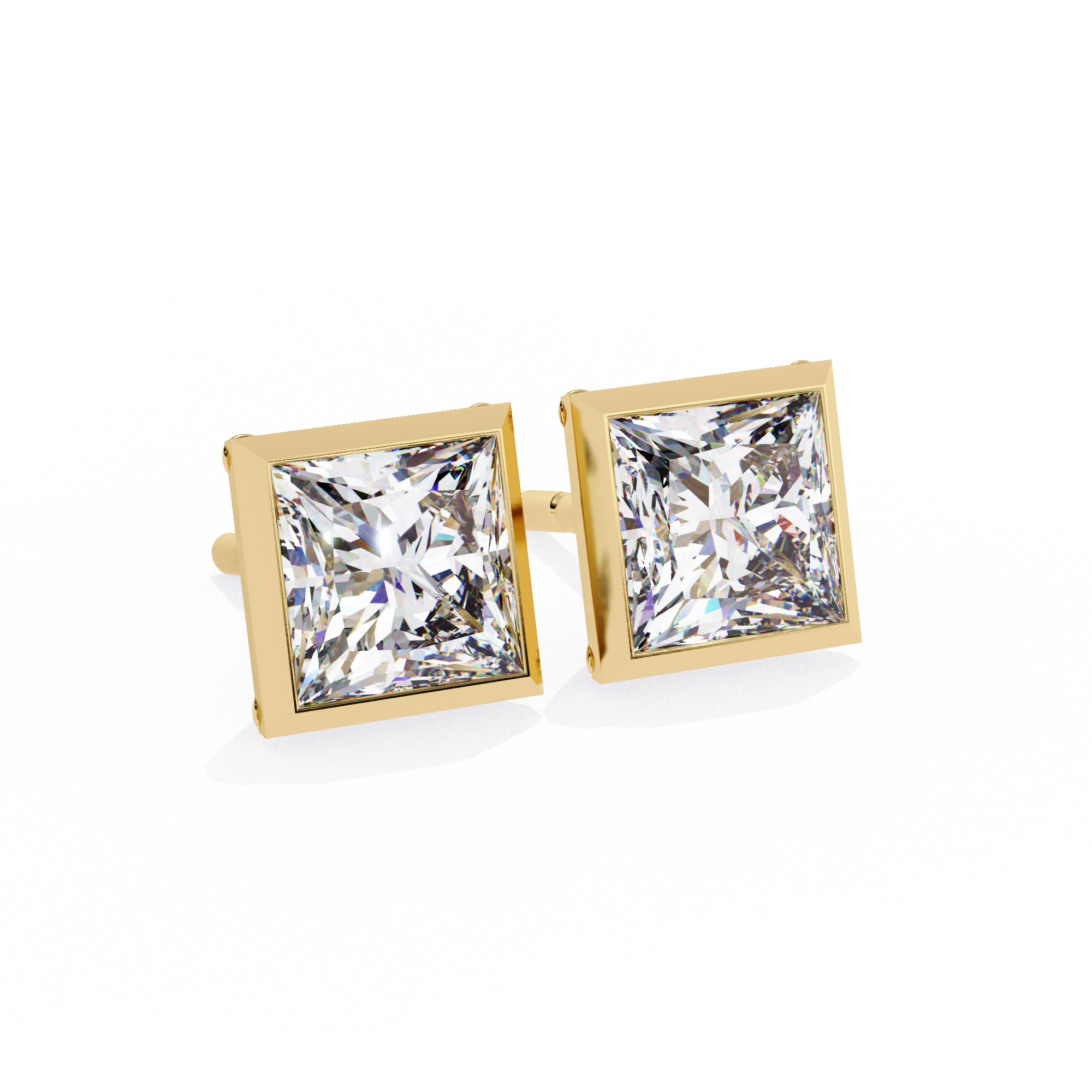 1.77ct Princess Cut Diamond Studs in Bezel Set – H VS1