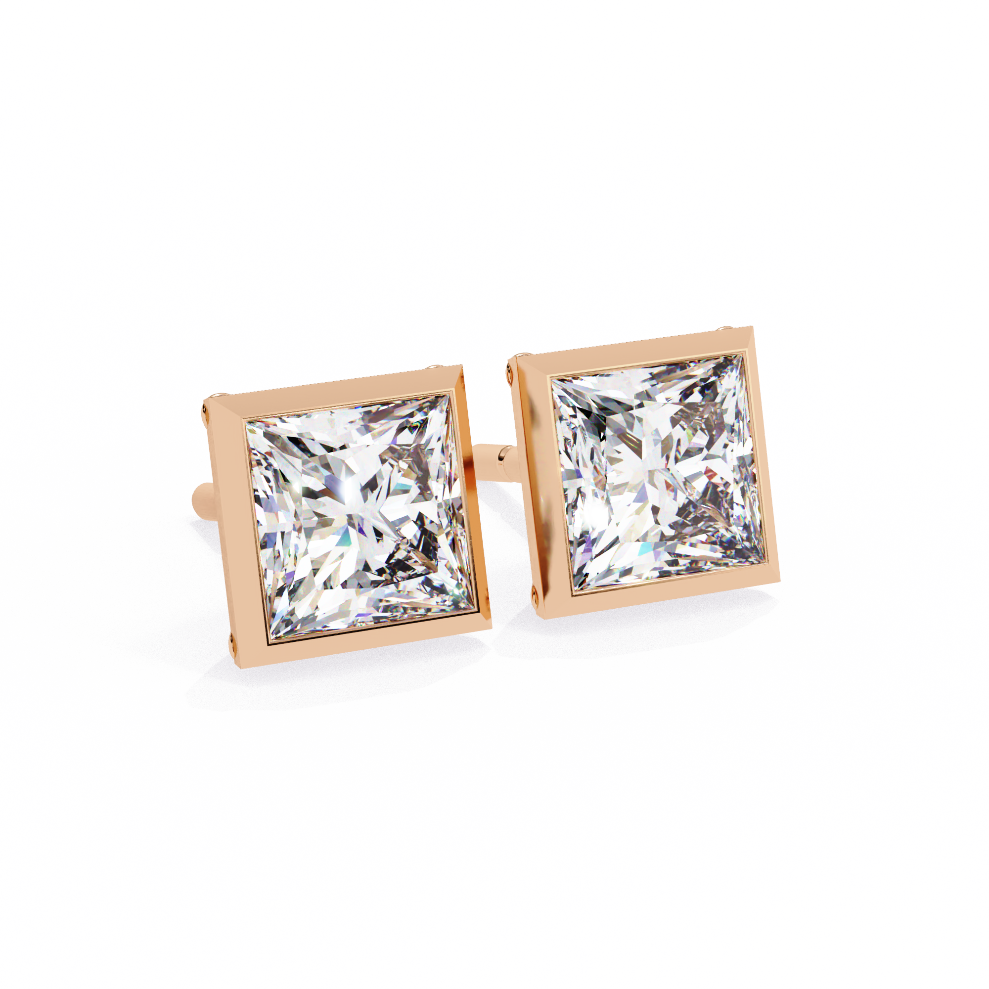 1.77ct Princess Cut Diamond Studs in Bezel Set – H VS1
