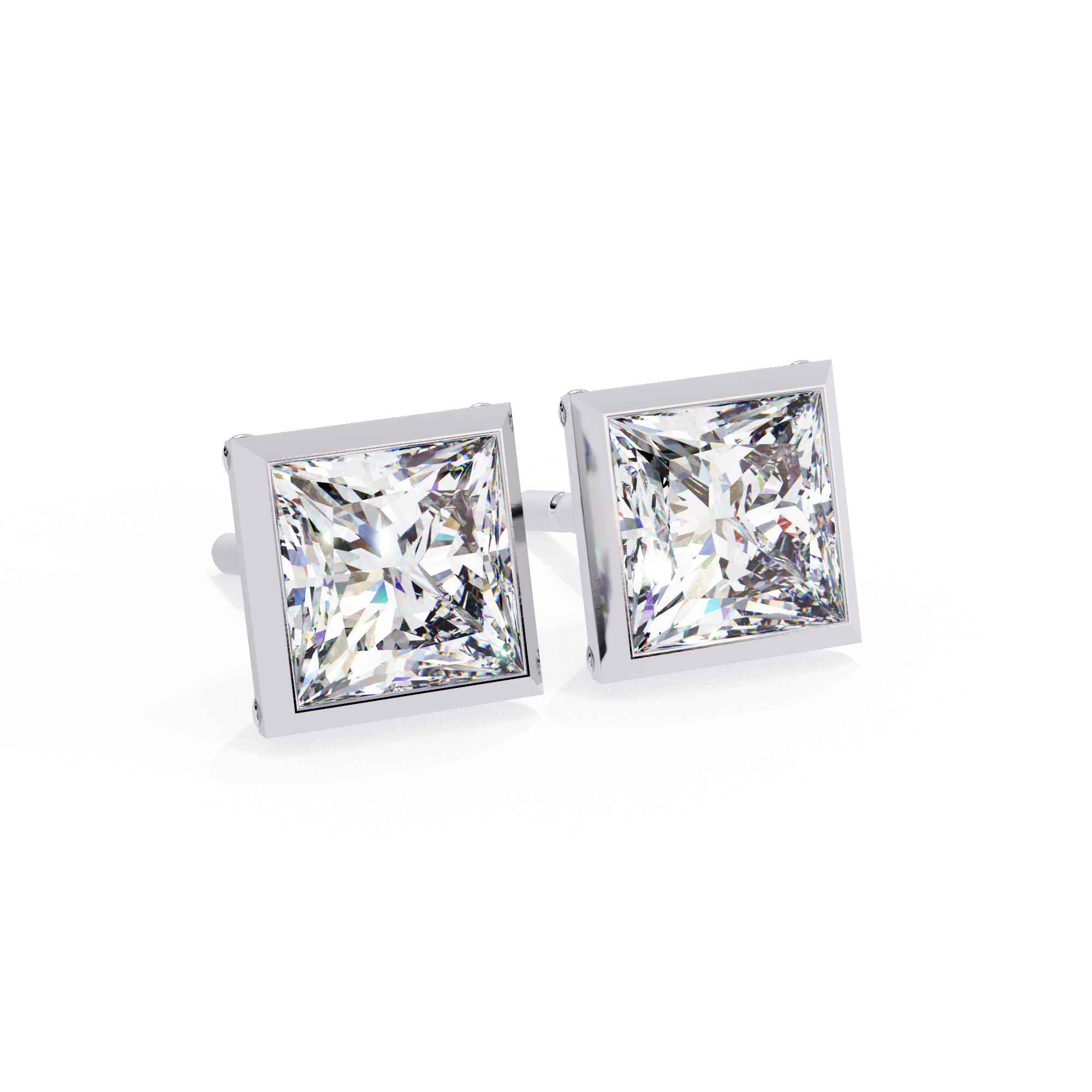 1.77ct Princess Cut Diamond Studs in Bezel Set – H VS1