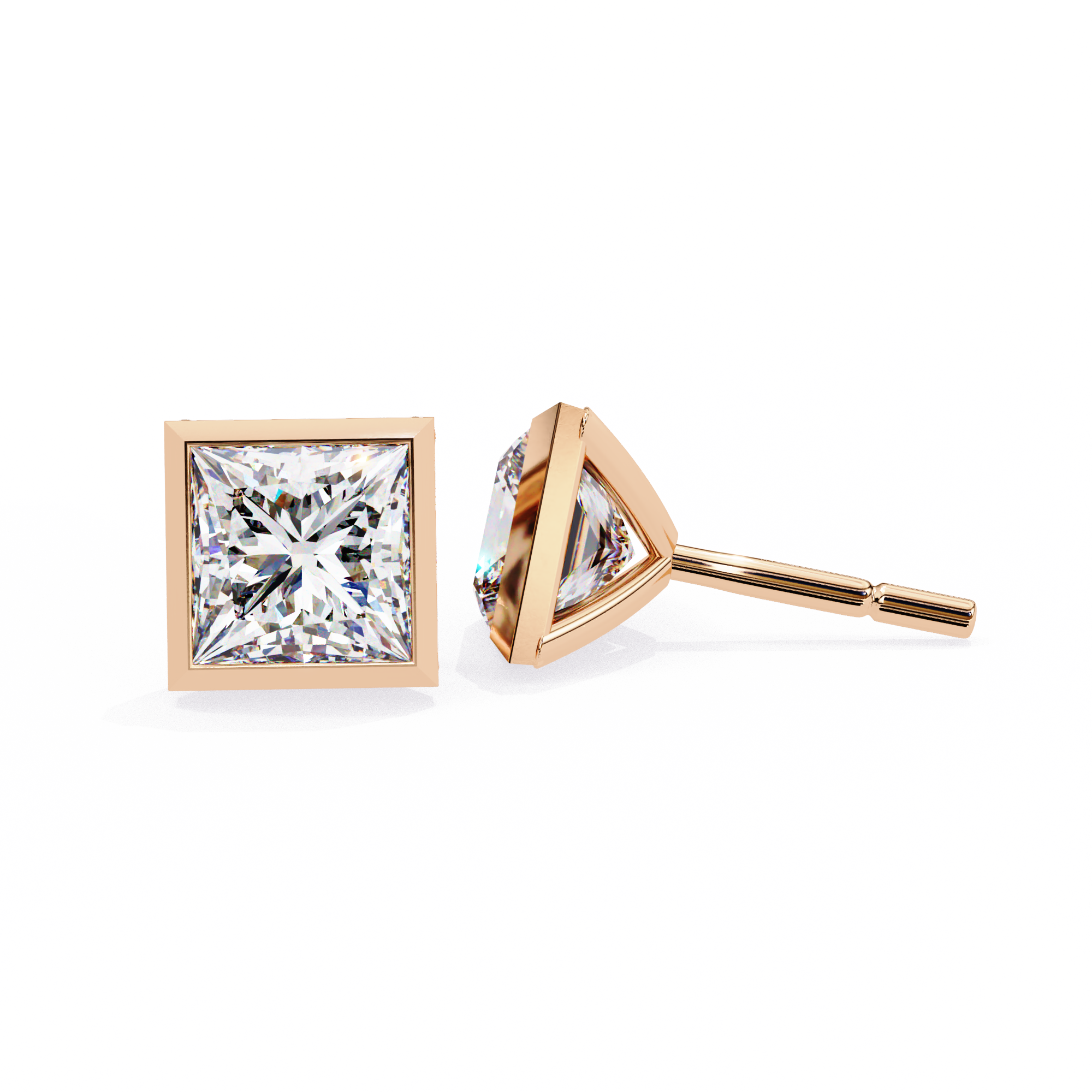 Modern Majesty: 1.77 Carat Princess Cut Bezel Set Lab Grown Diamond Stud Earrings