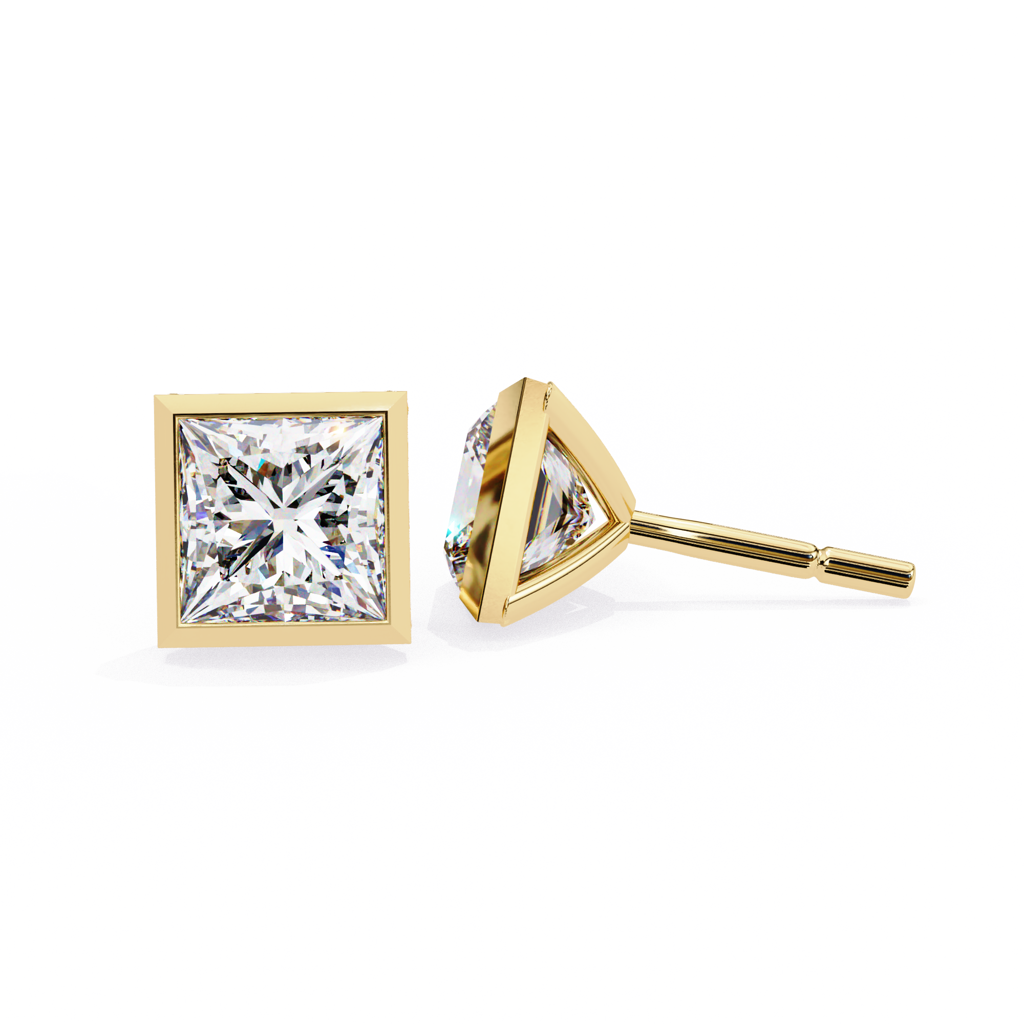 1.77ct Princess Cut Diamond Studs in Bezel Set – H VS1