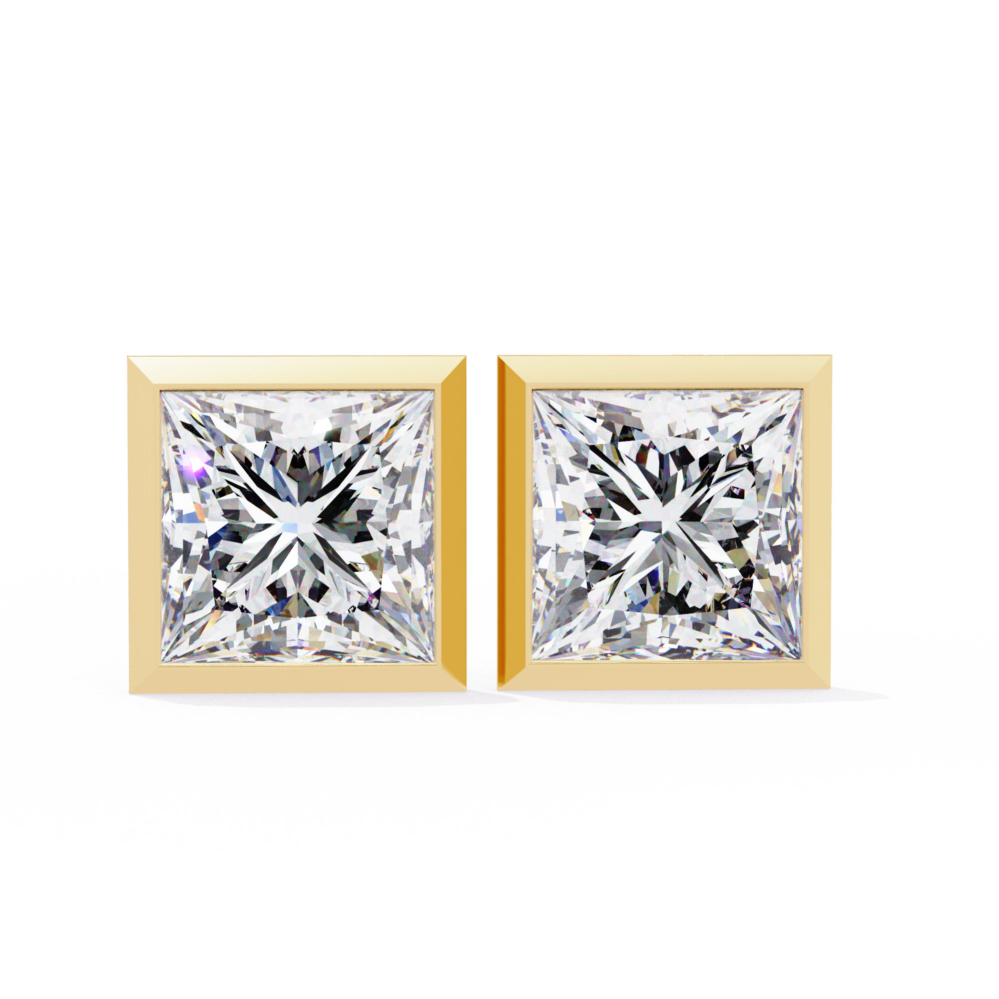1.77ct Princess Cut Diamond Studs in Bezel Set – H VS1