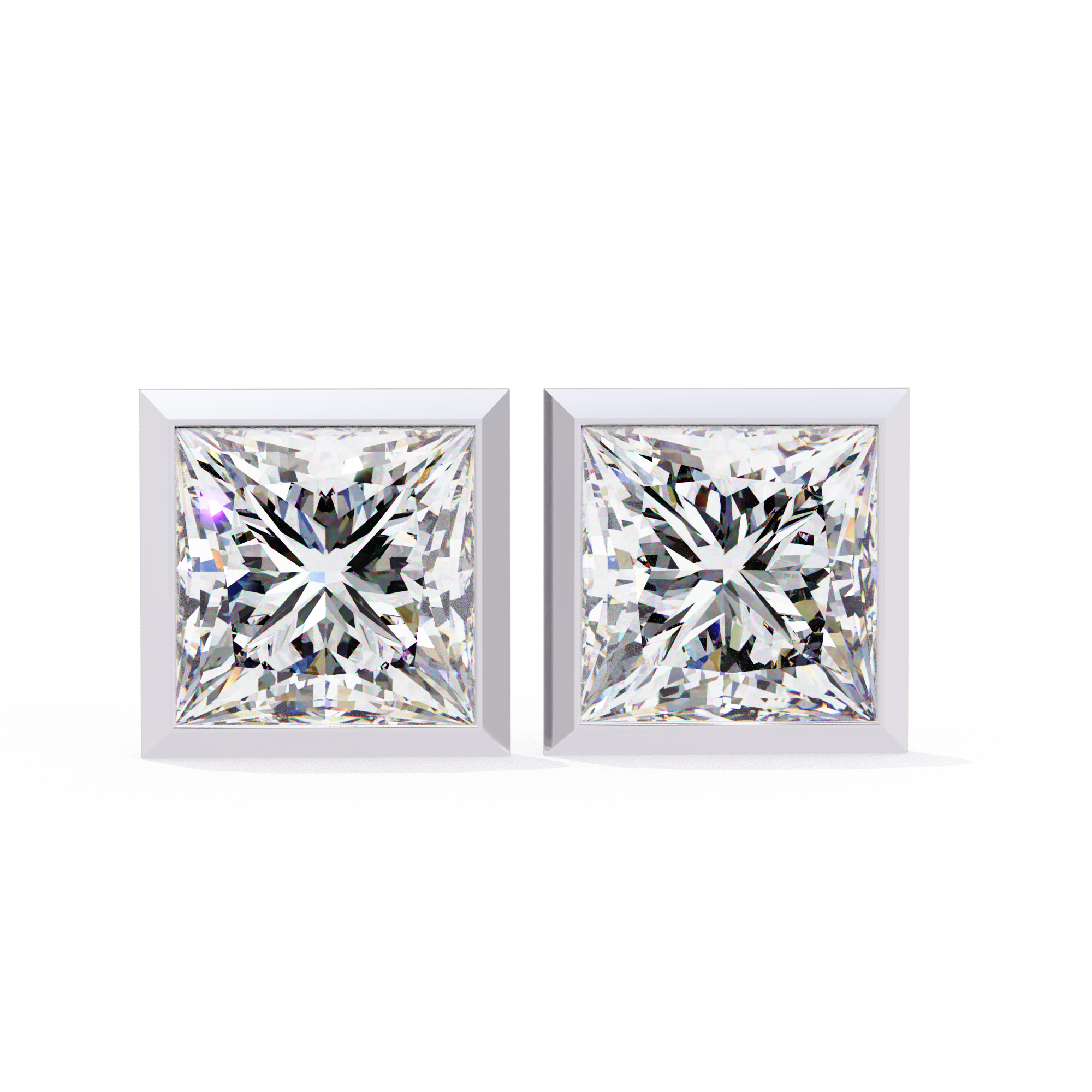 1.77ct Princess Cut Diamond Studs in Bezel Set – H VS1