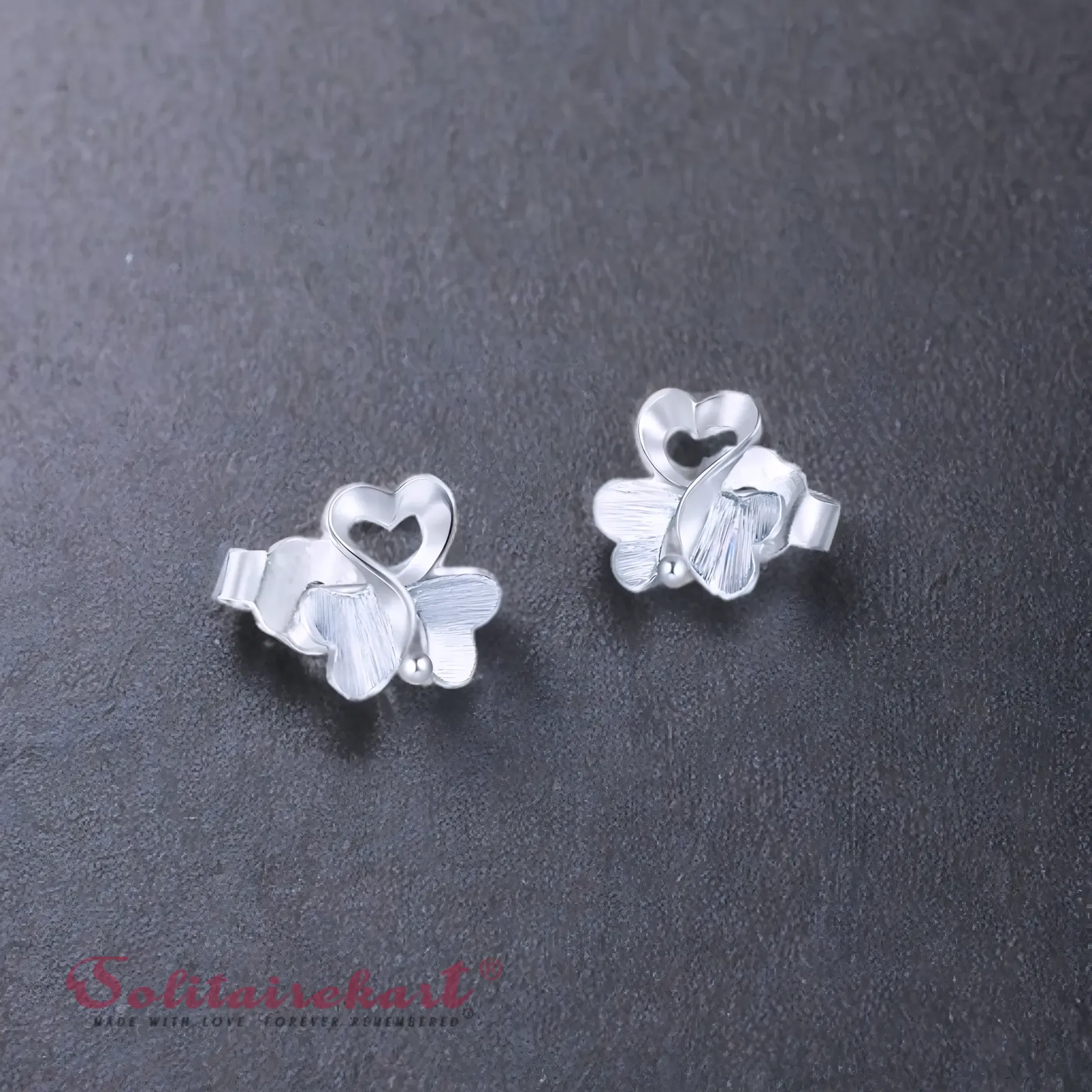 Solitairekart 1.83grm Heart Clover Stud Earrings