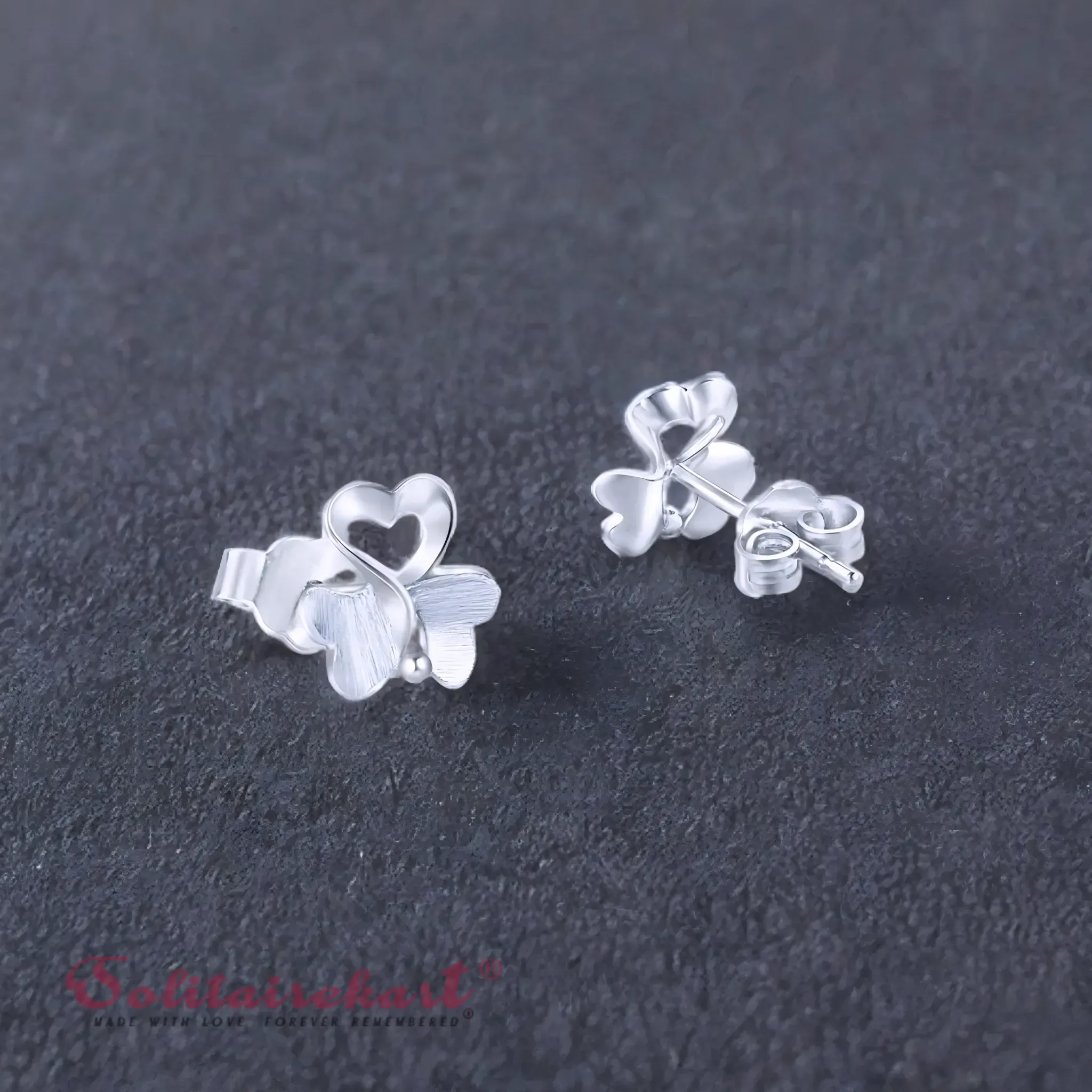 Solitairekart 1.83grm Heart Clover Stud Earrings