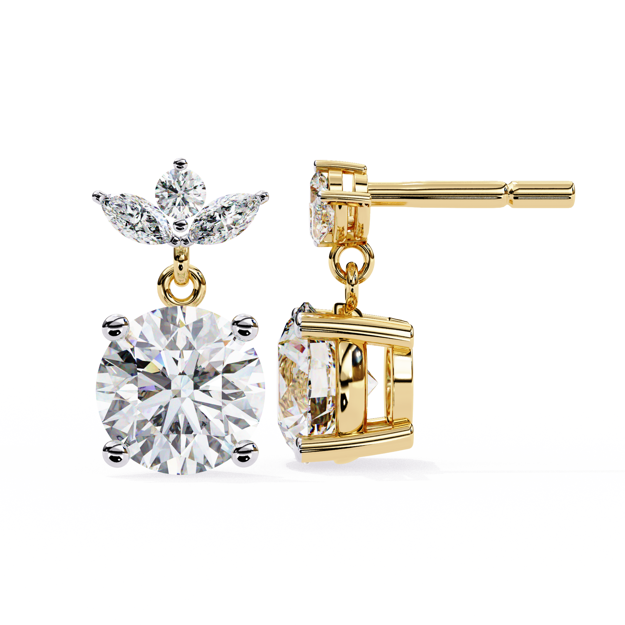 Eternal Cascade: 2.02 Carat Round & Marquise Lab Grown Diamond Dangle Earrings
